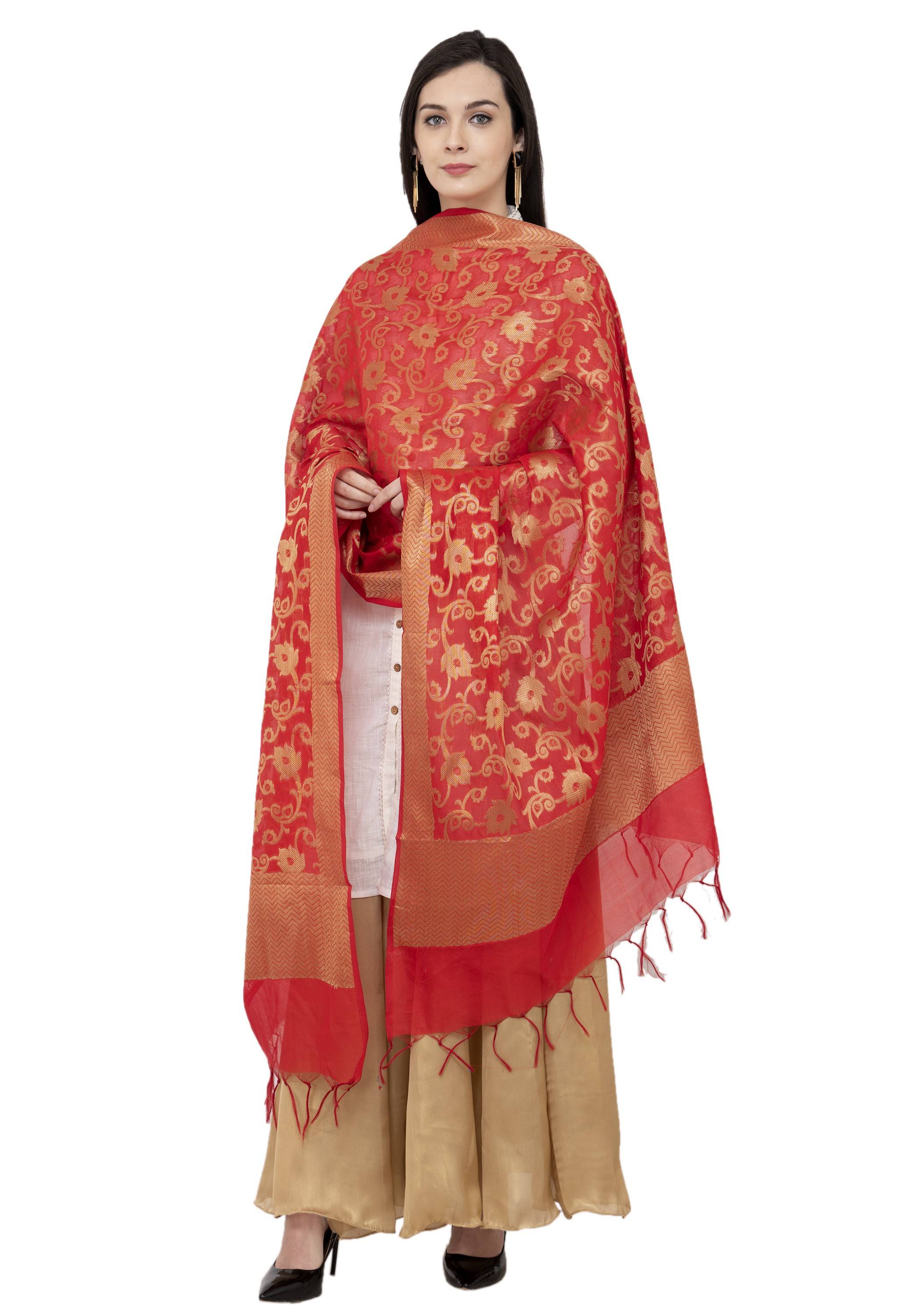 A R Silk VNS Jaal Fancy Dupatta Color Red Dupatta or Chunni