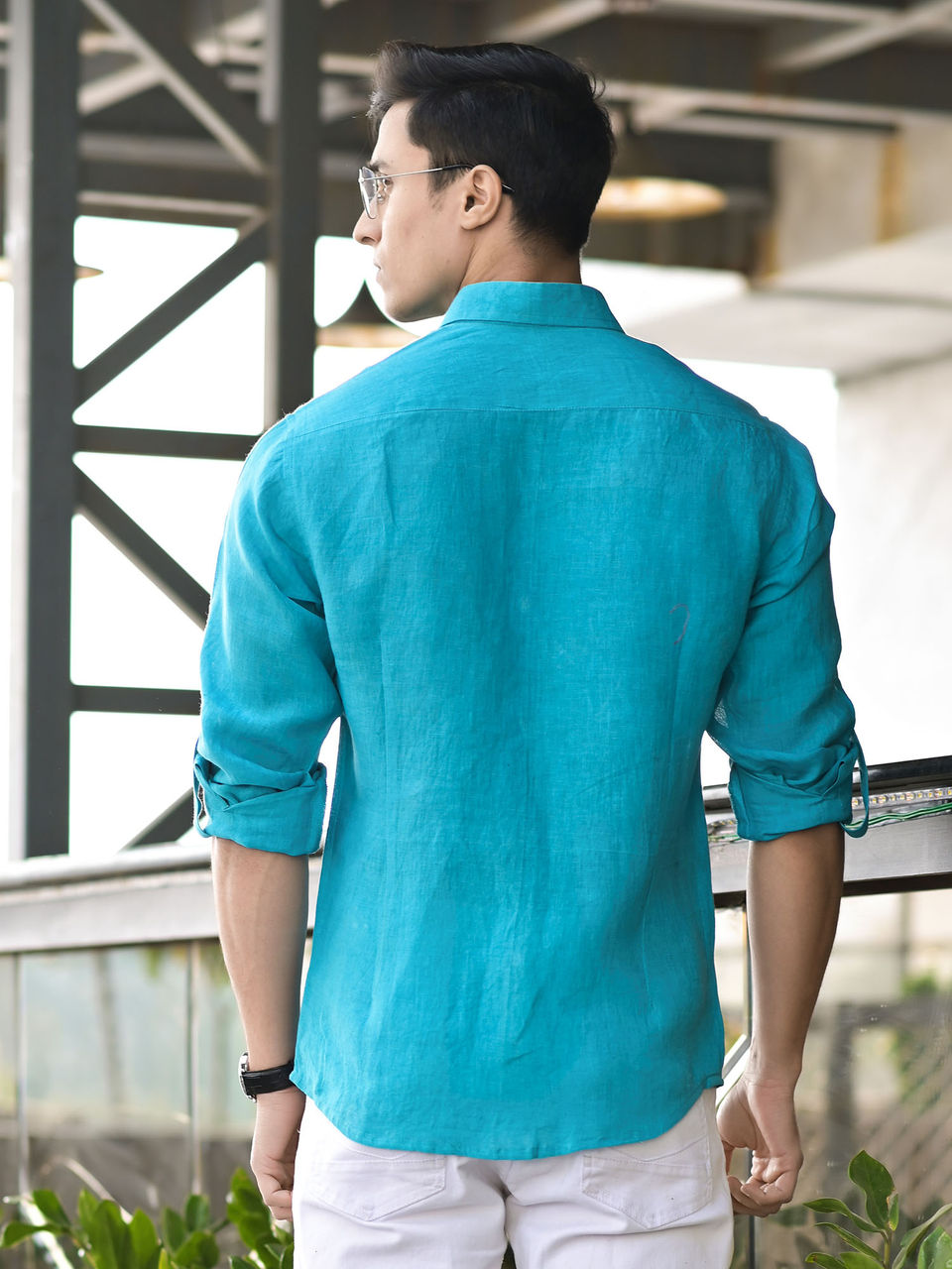 Men's Blue Linen Embroidery Shirt - Hatheli