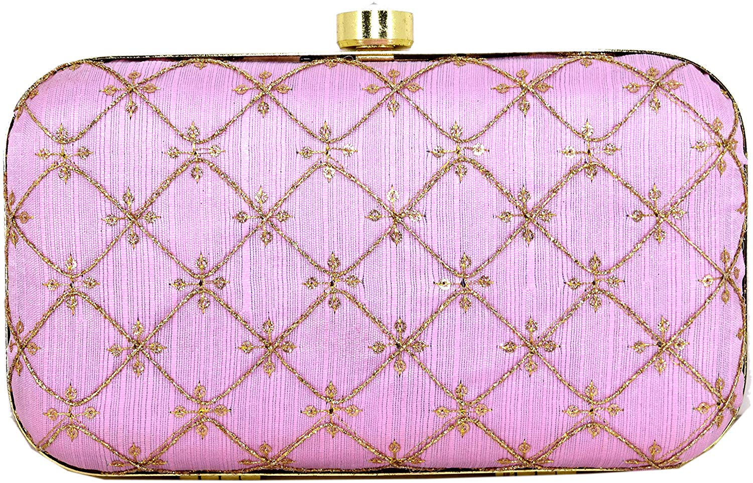 Women's Pink Color tulle Embroidered Faux Silk Clutch - VASTANS