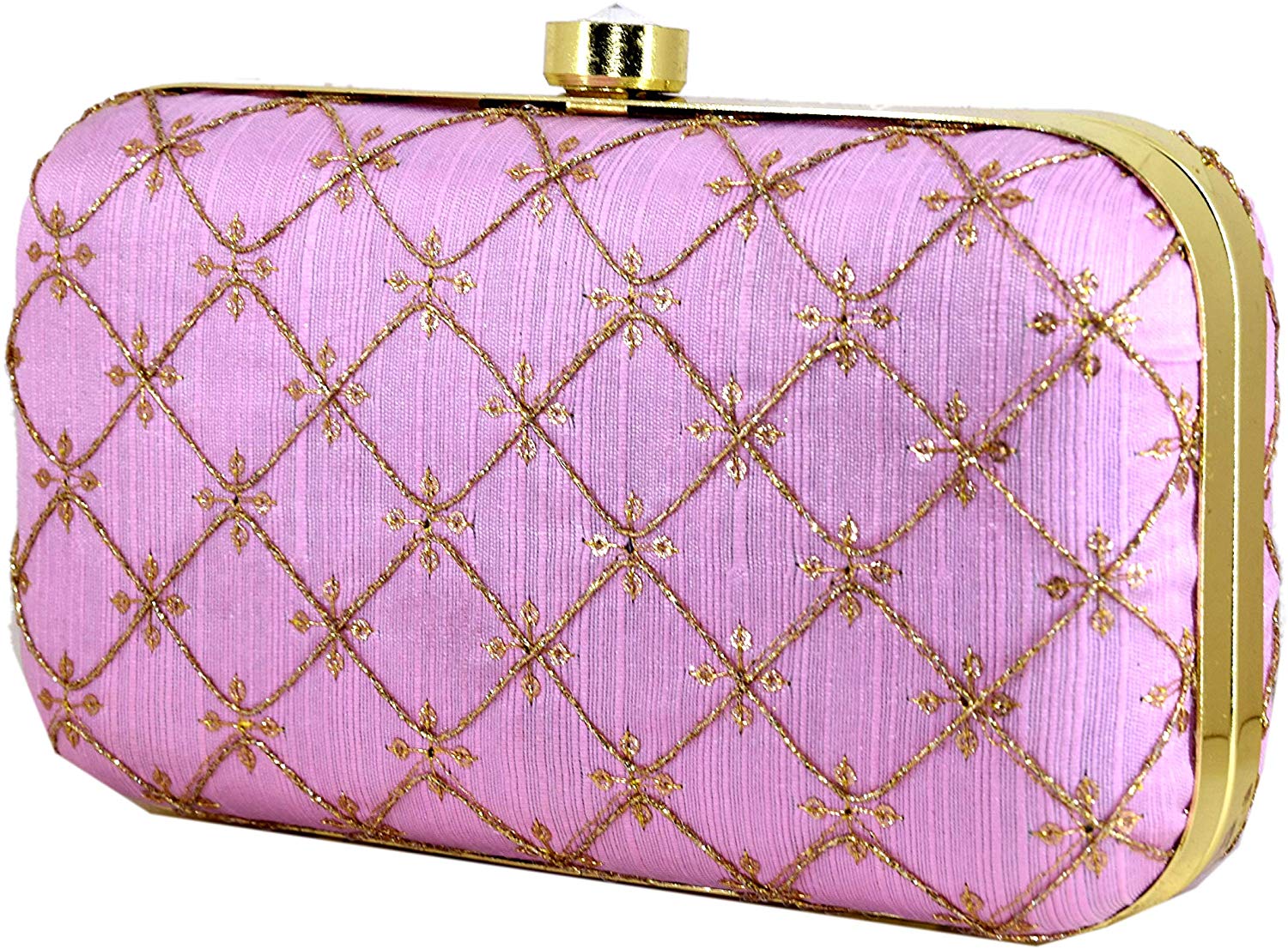 Women's Pink Color tulle Embroidered Faux Silk Clutch - VASTANS