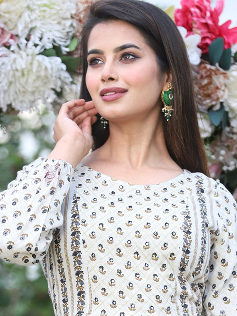 Women's Floral Printed Anarkali Kurta With Palazzos & Dupatta