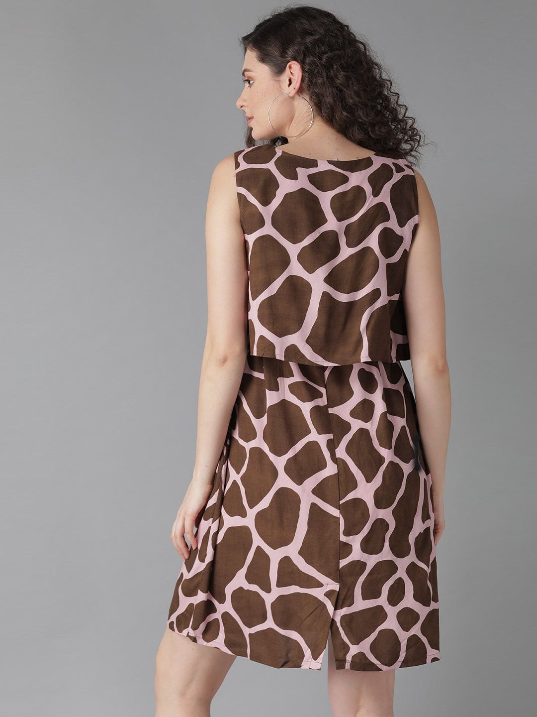 Women's  Pink & Brown Animal Printed A-Line Dress - AKS