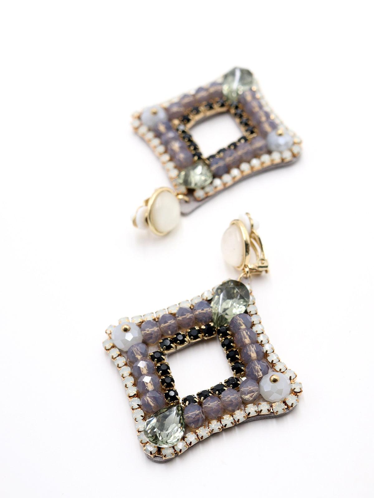 Women's Beaded Purple & White Dangle Earrings - Odette