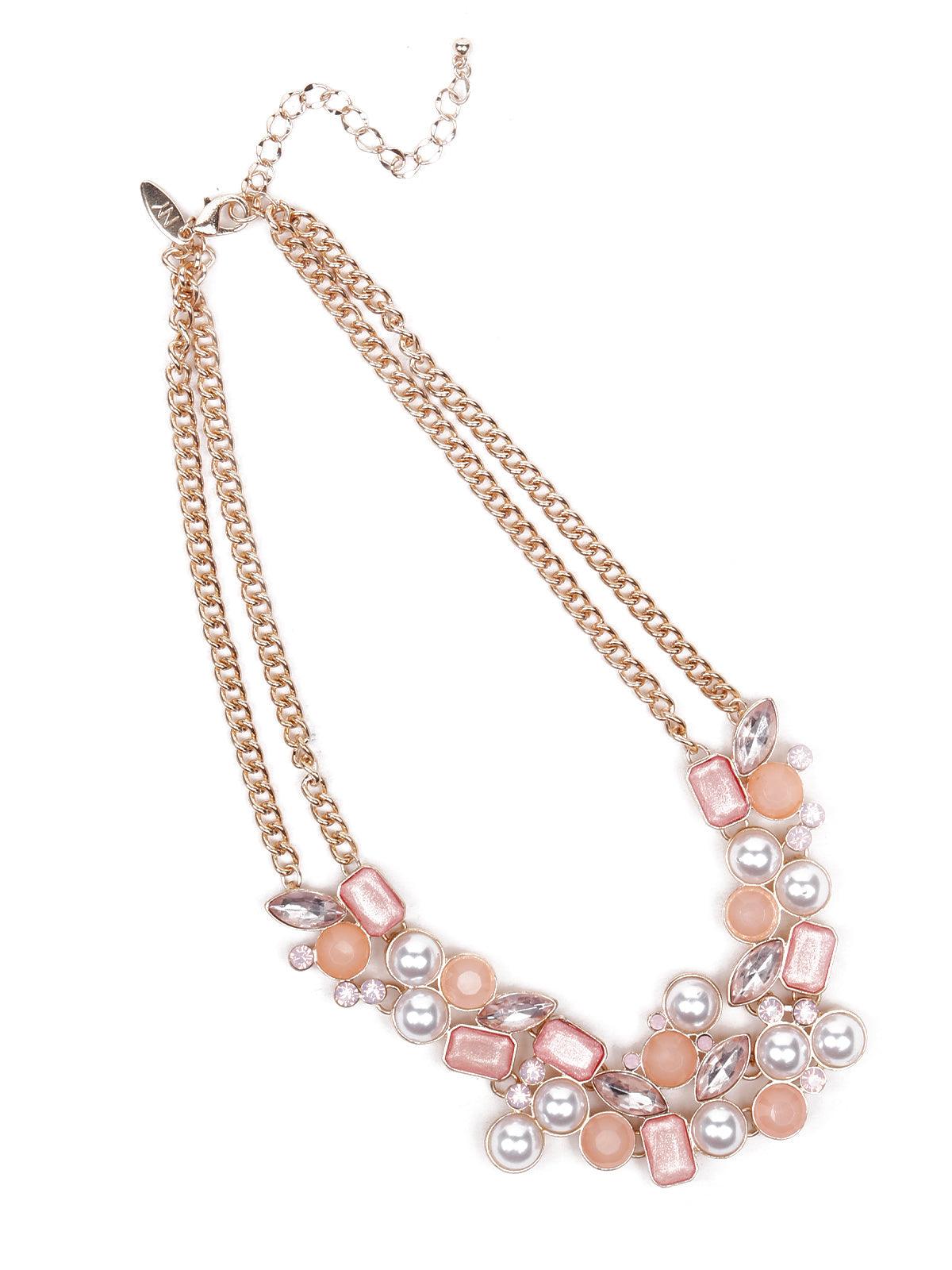 Women's Beads And Pearls Embellished Exquisite Necklace-Peach - Odette