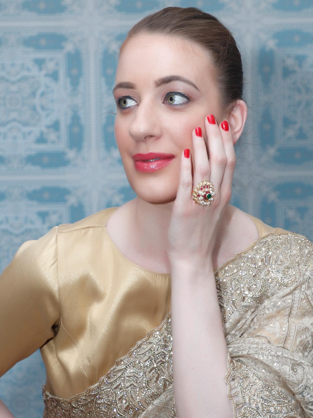 Women's Beautfully Embellished Gold Ring - Odette