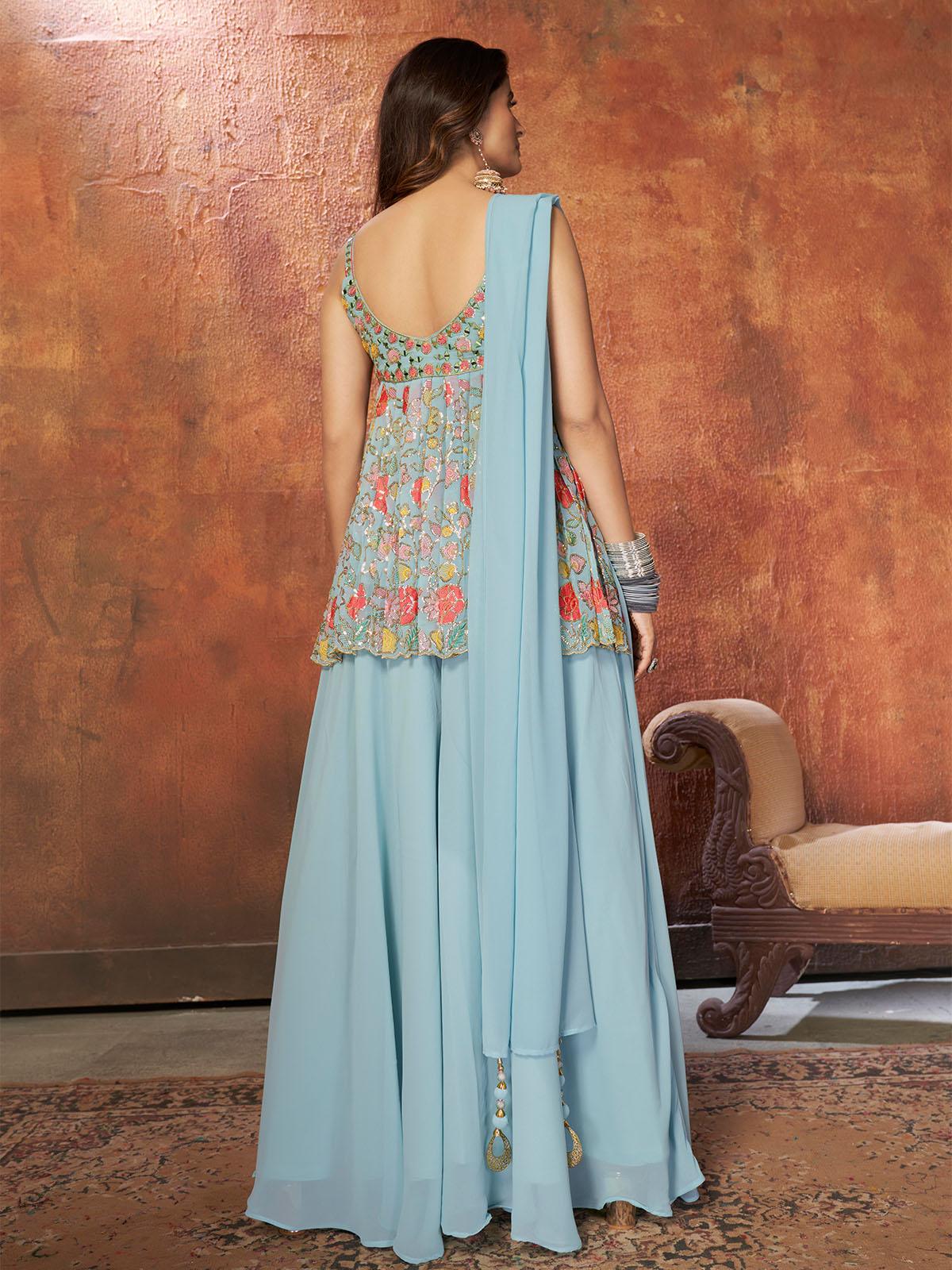 Women's Beautiful Blue Sharara Suit Set - Odette
