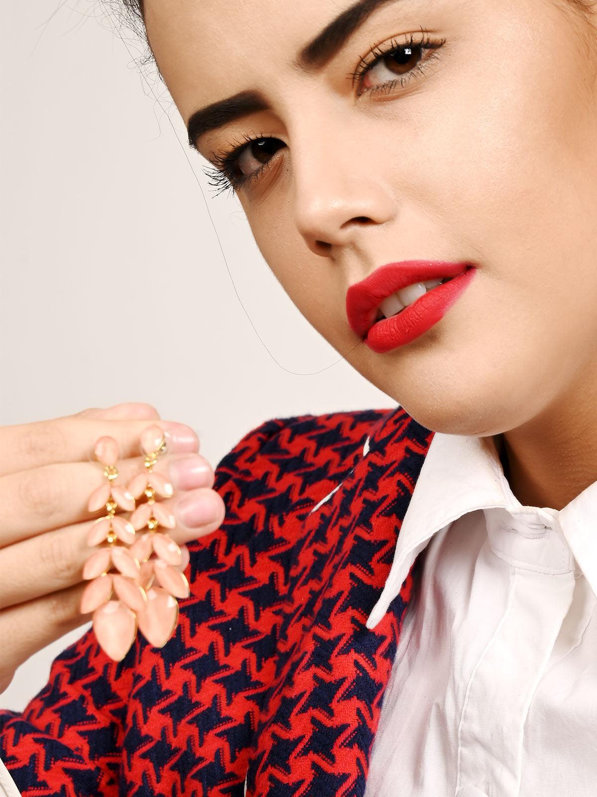 Women's Beautiful Coral Pink Crystal Drop Earrings - Odette