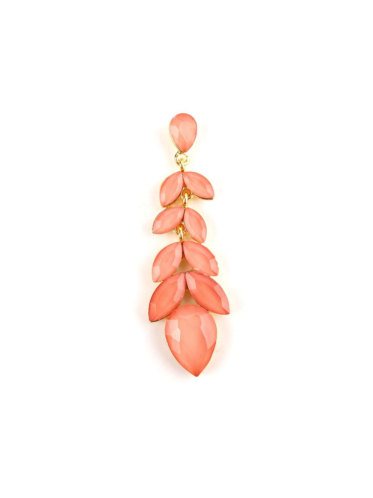 Women's Beautiful Coral Pink Crystal Drop Earrings - Odette