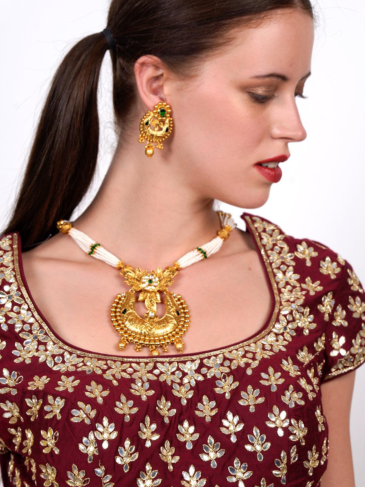 Women's Beautiful Dense Faux Pearl Necklace With Earrings - Odette