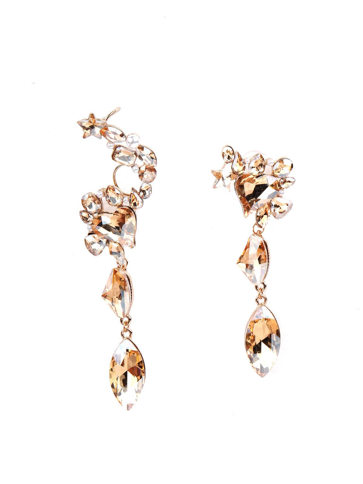 Women's Beautiful Gold Crystal Drop Earrings - Odette