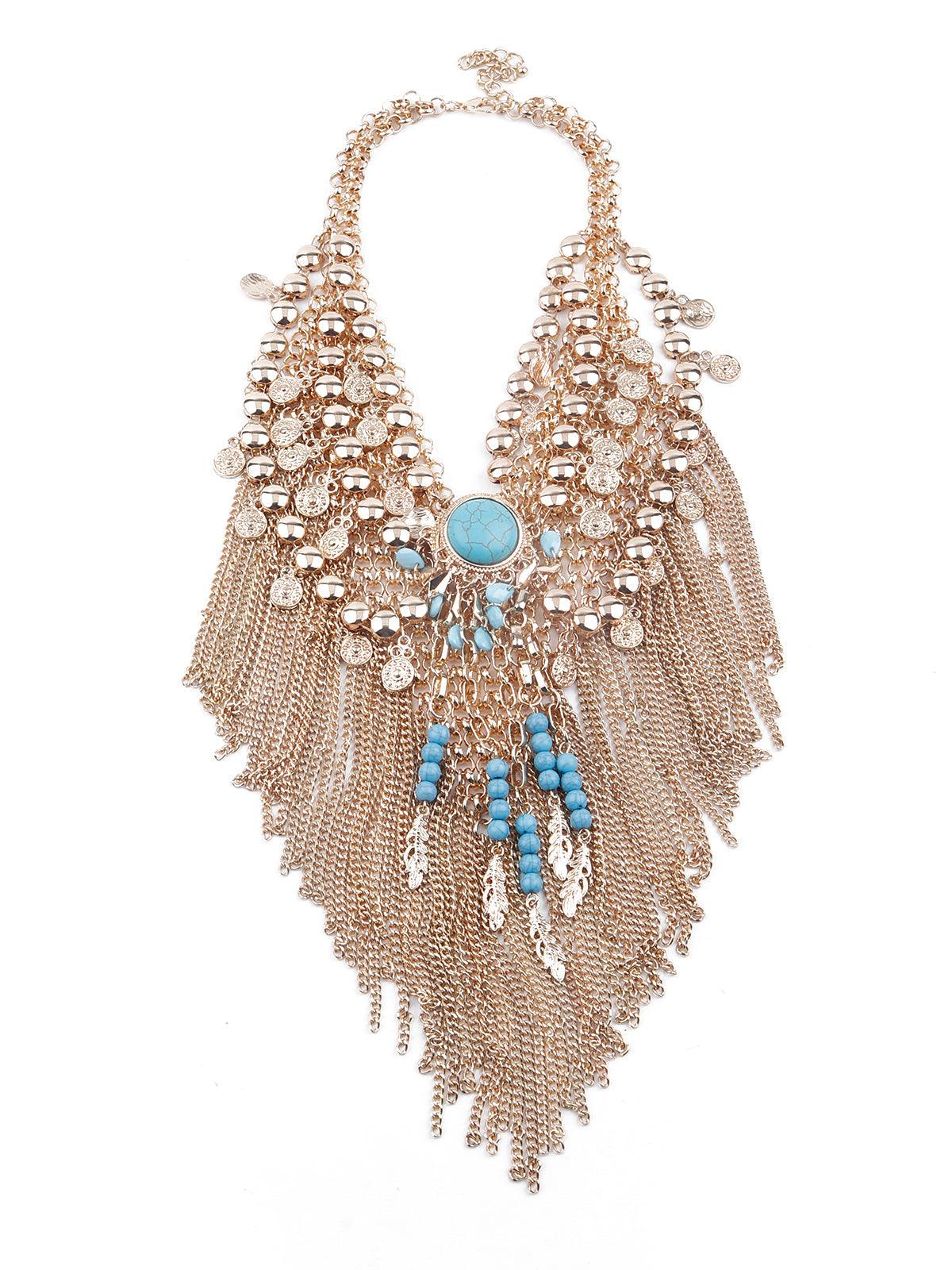 Women's Beautiful Gold Tassel Drop Boho Style Necklace For Women - Odette