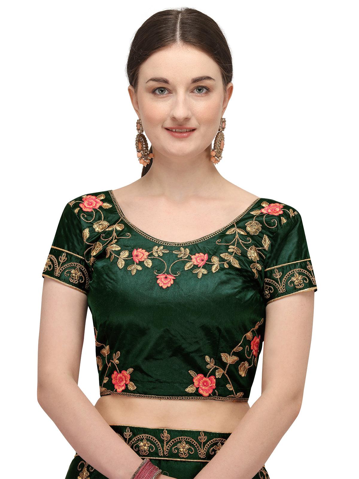 Women's Beautiful Green Color Satin Silk Lehenga - Odette