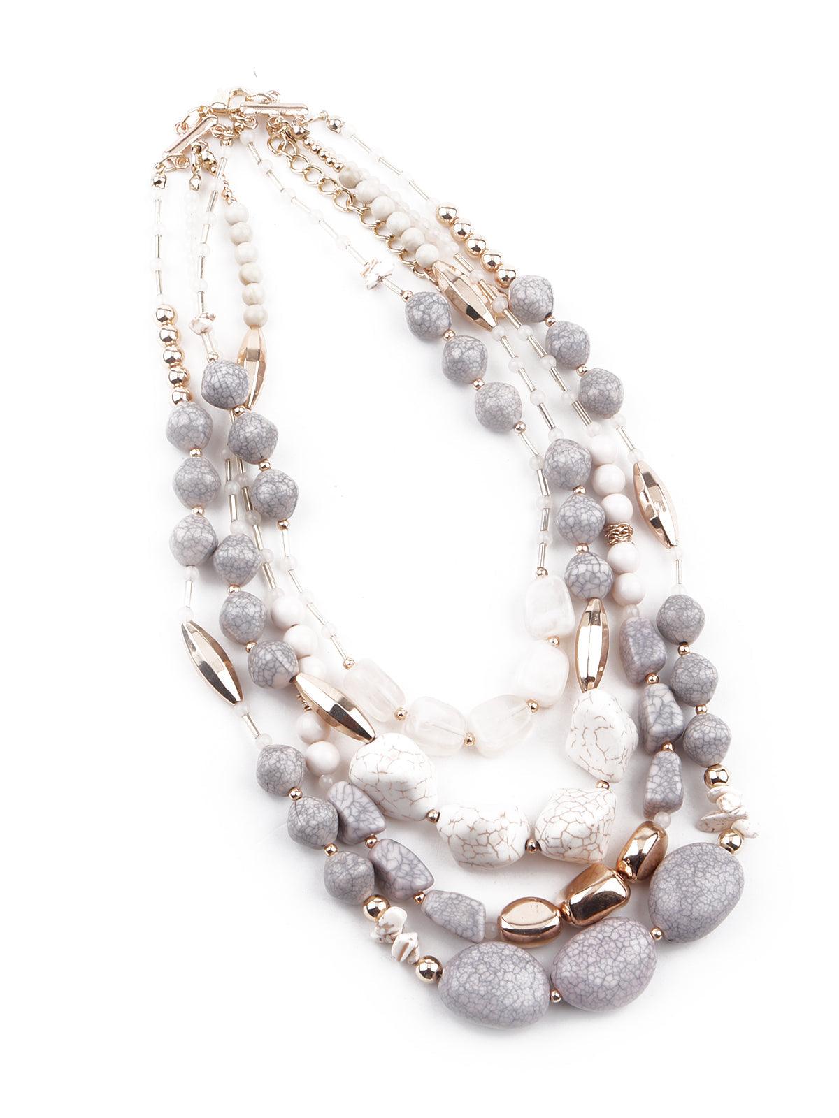 Women's Beautiful Grey Artificial Stones Embellished Layered Necklace Of Women - Odette