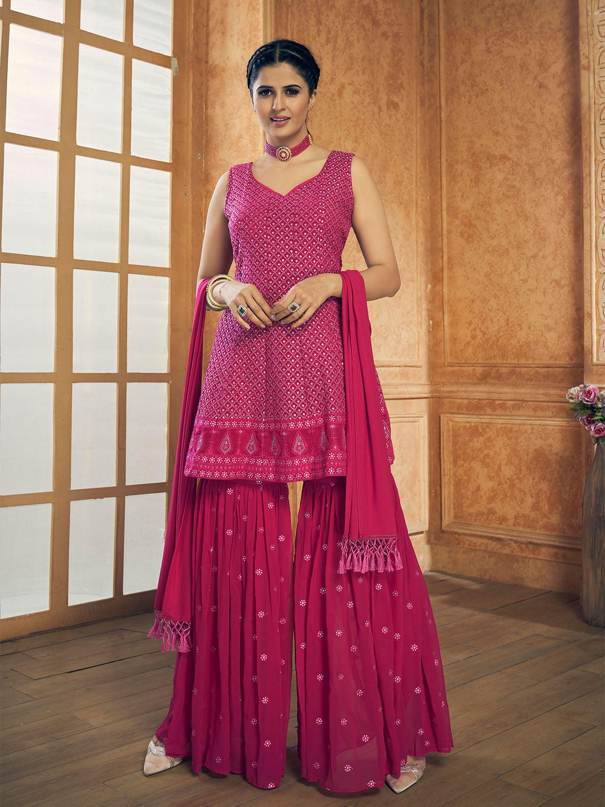 Women's Beautiful Pink Sharara Suit Set - Odette