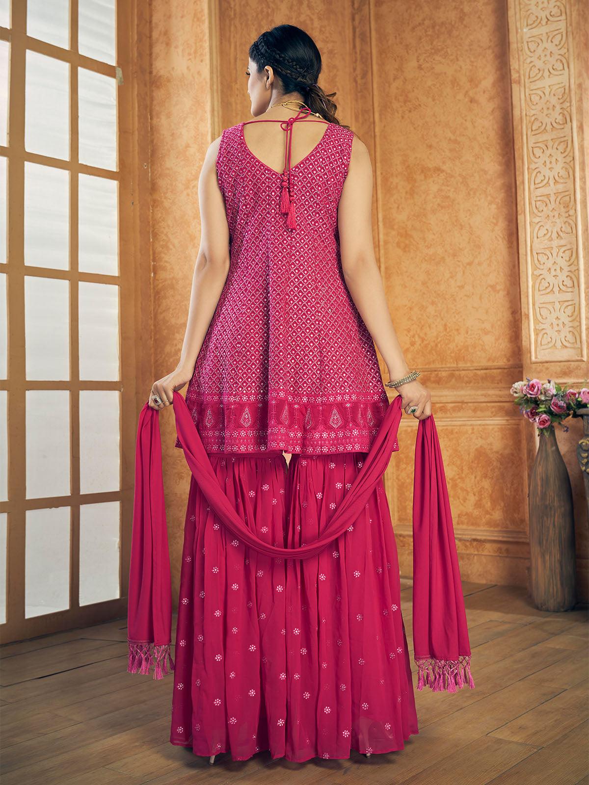 Women's Beautiful Pink Sharara Suit Set - Odette