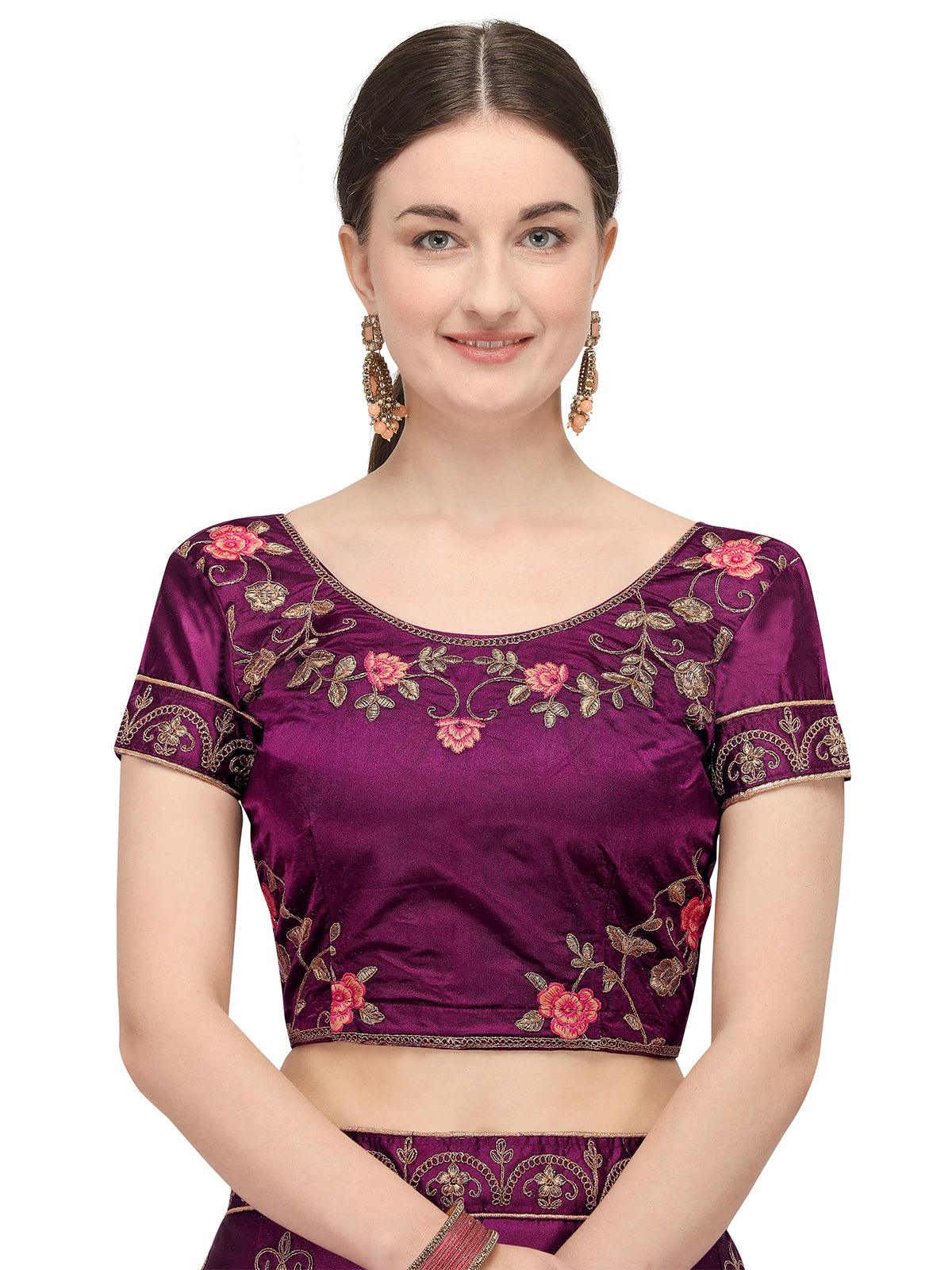 Women's Beautiful Purple Color Satin Silk Lehenga - Odette