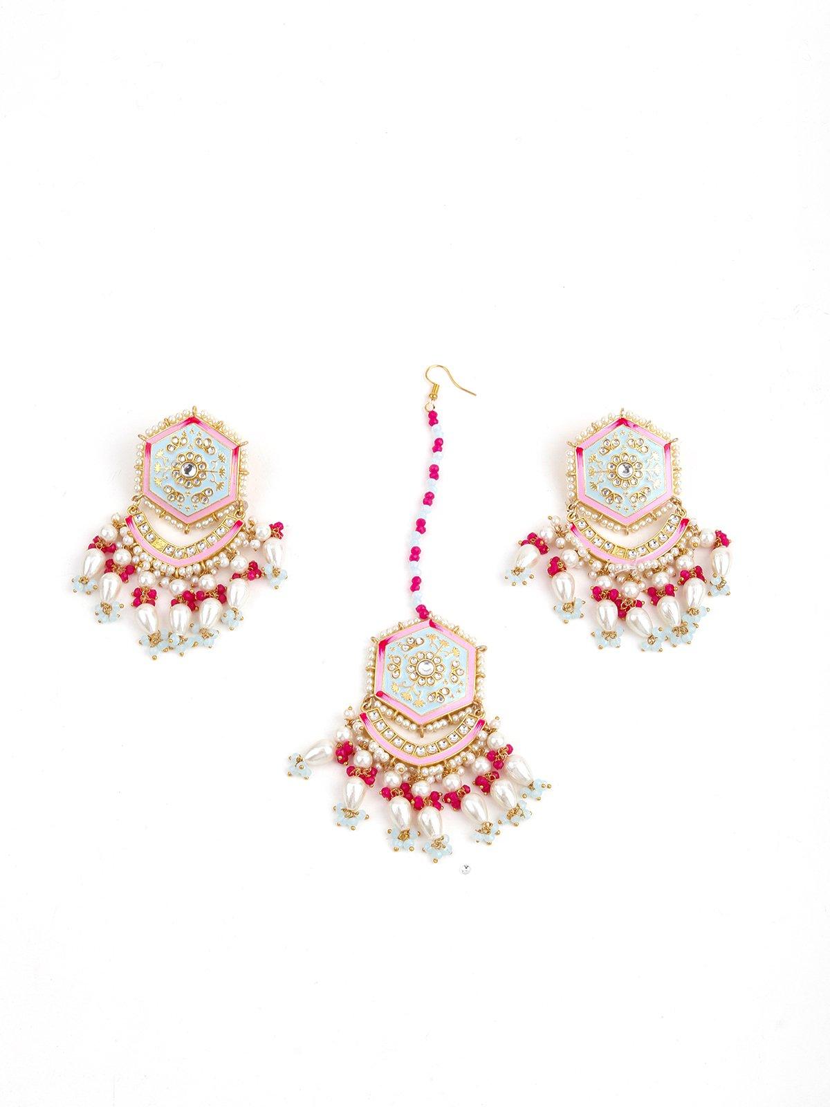 Women's Beautiful White & Pink Embellished Earring Set - Odette