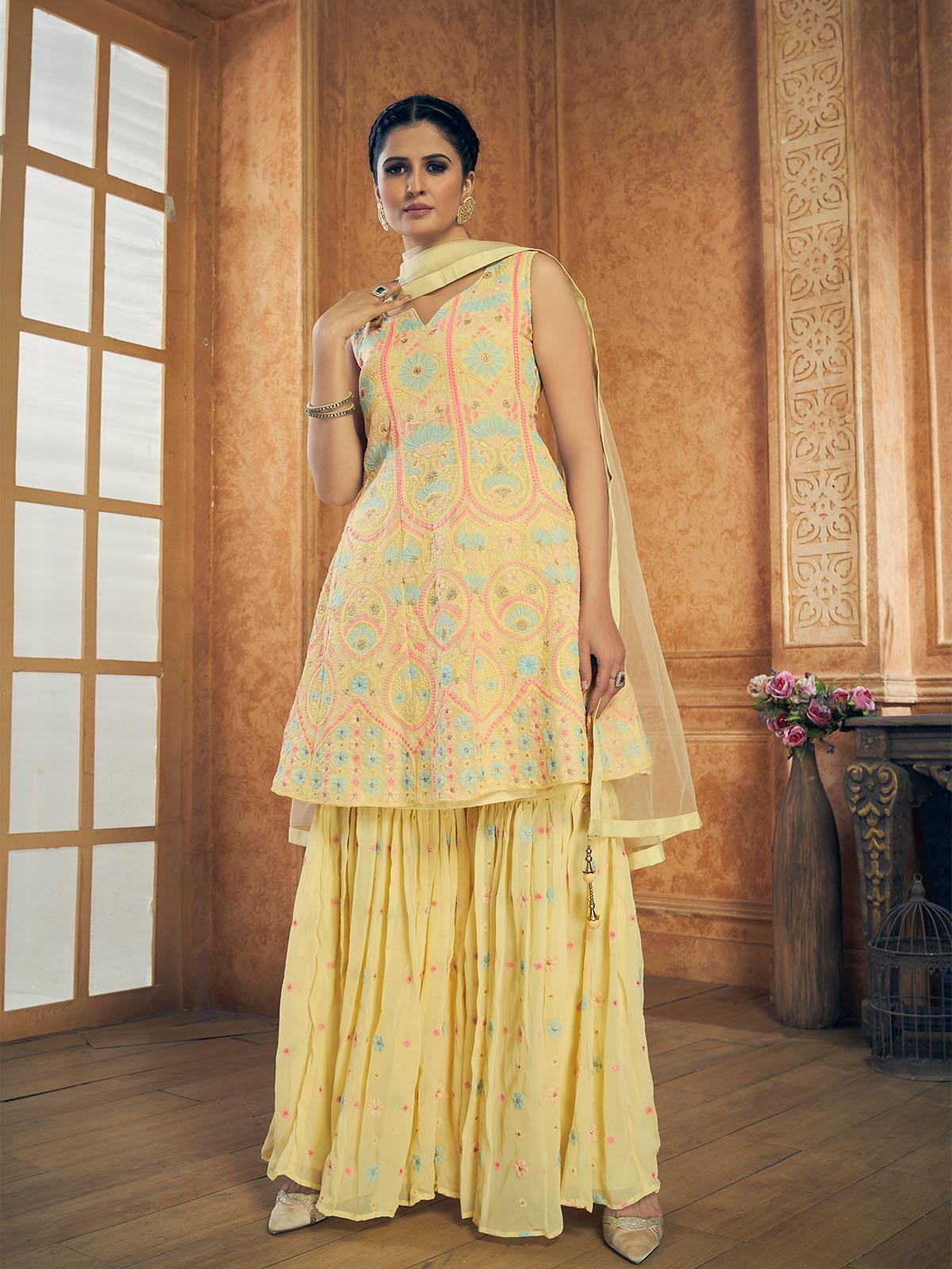 Women's Beautiful Yellow Sharara Suit Set - Odette
