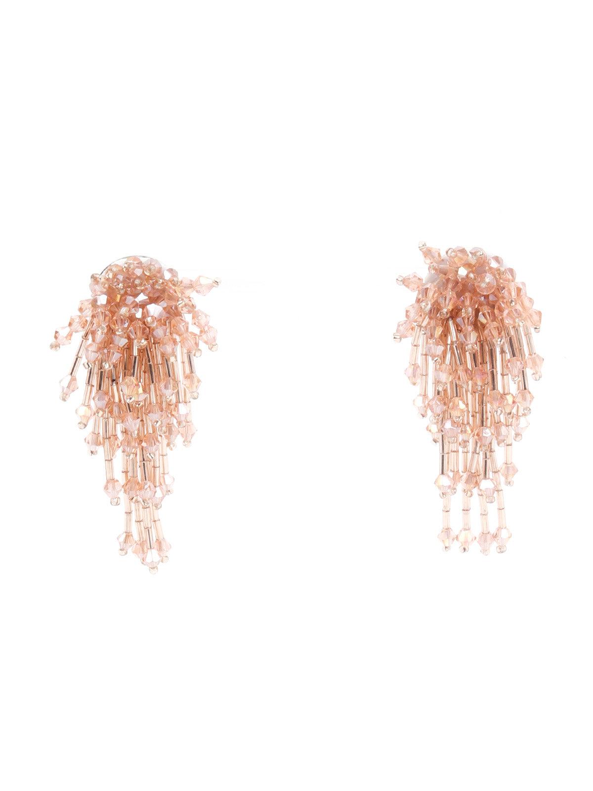 Women's Beige Beaded Floral Drop Statement Earrings - Odette
