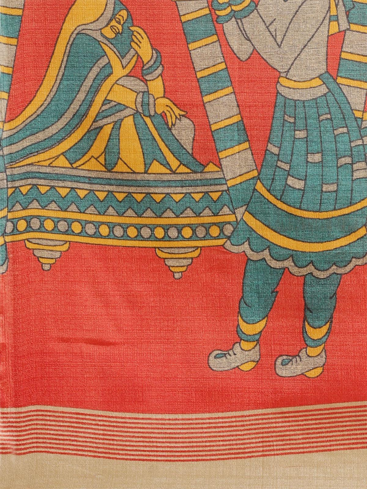 Women's Beige Casual Bhagalpuri Printed Saree With Unstitched Blouse - Odette