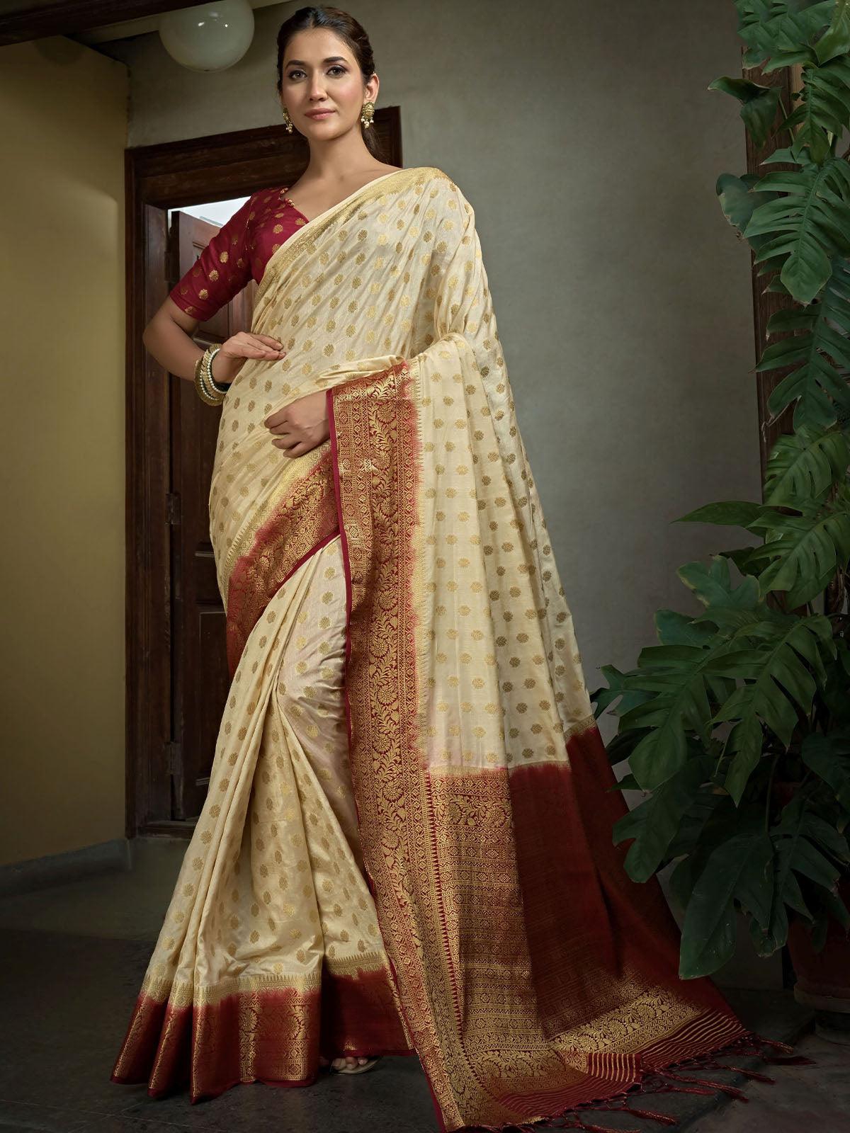 Women's Beige Color Traditional Wear Silk Saree - Odette