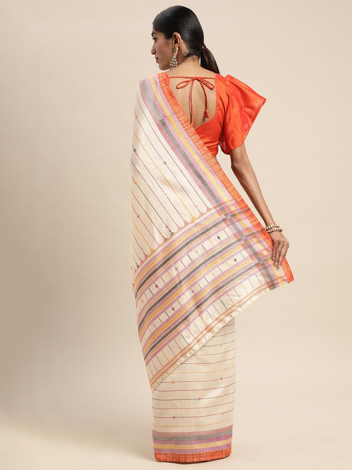 Women's Bhagalpuri Silk Beige Printed Saree With Blouse Piece - Odette