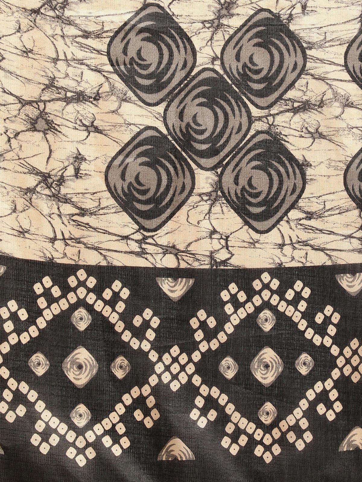 Women's Bhagalpuri Silk Black Printed Saree With Blouse Piece - Odette