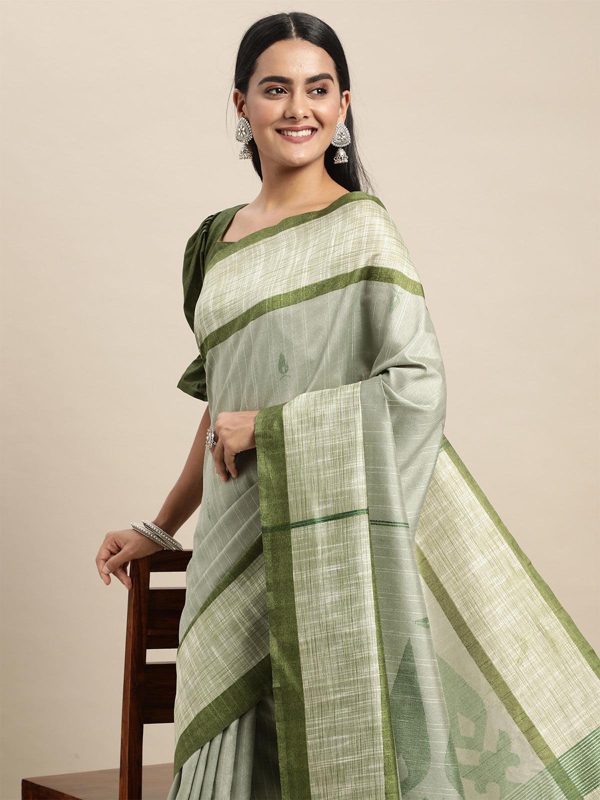 Women's Bhagalpuri Silk Green Printed Saree With Blouse Piece - Odette