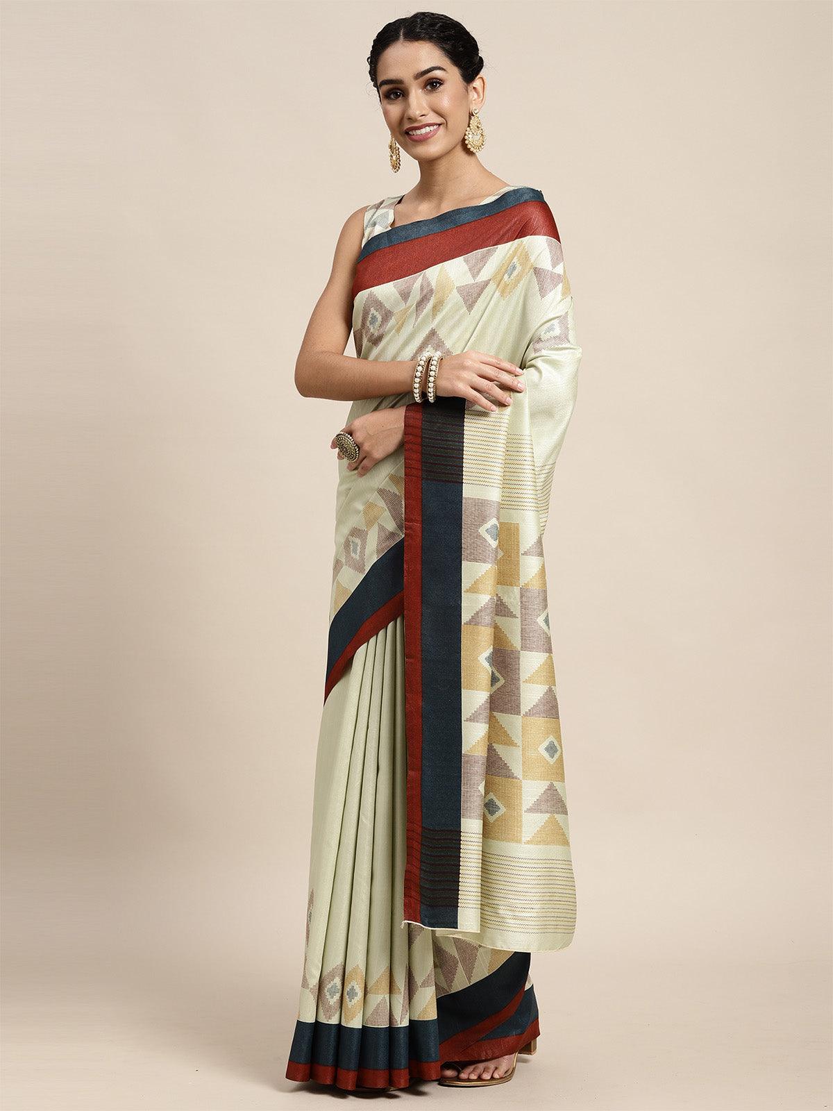 Women's Bhagalpuri Silk Light Green Printed Saree With Blouse Piece - Odette
