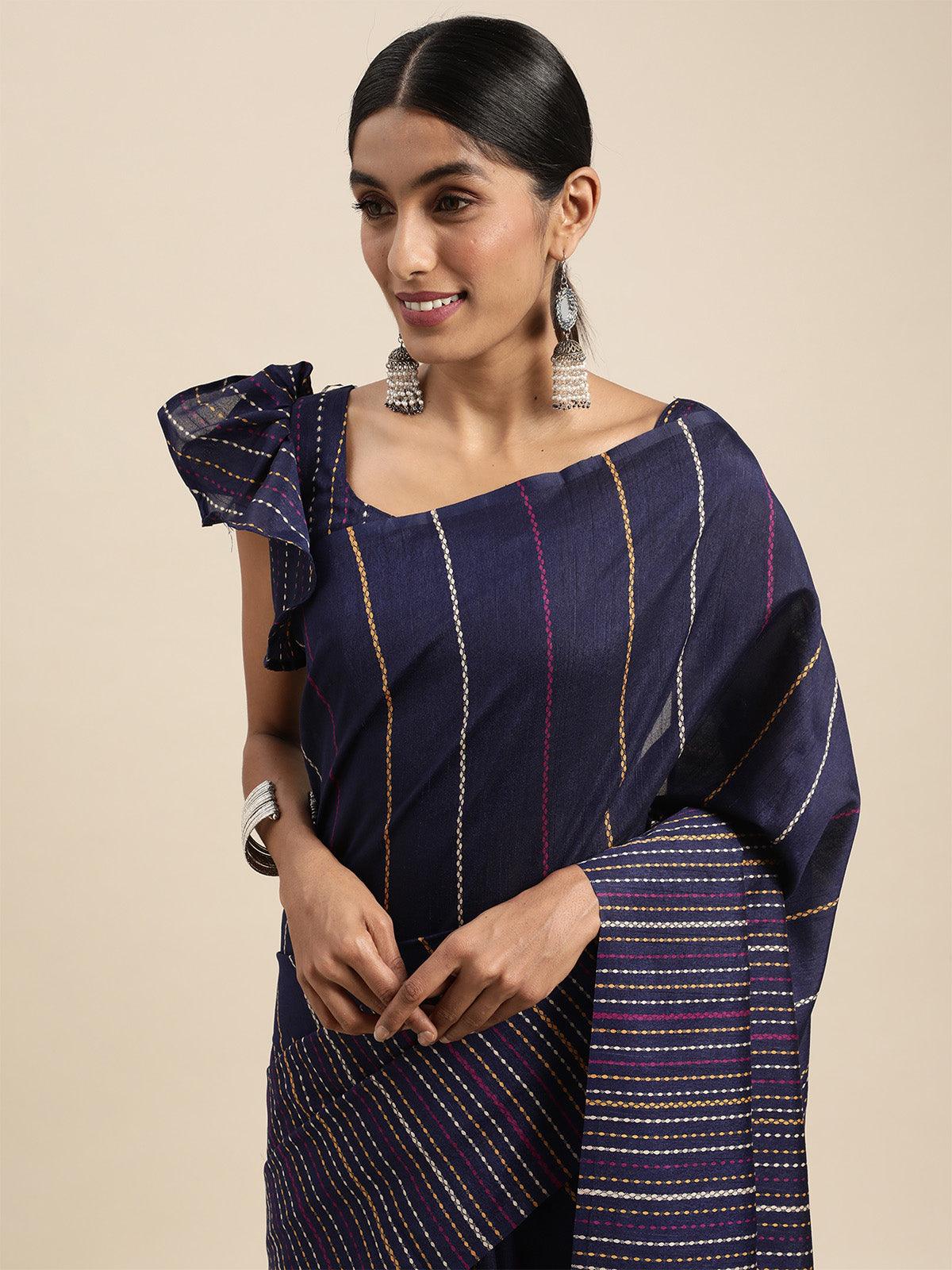 Women's Bhagalpuri Silk Purple Printed Saree With Blouse Piece - Odette