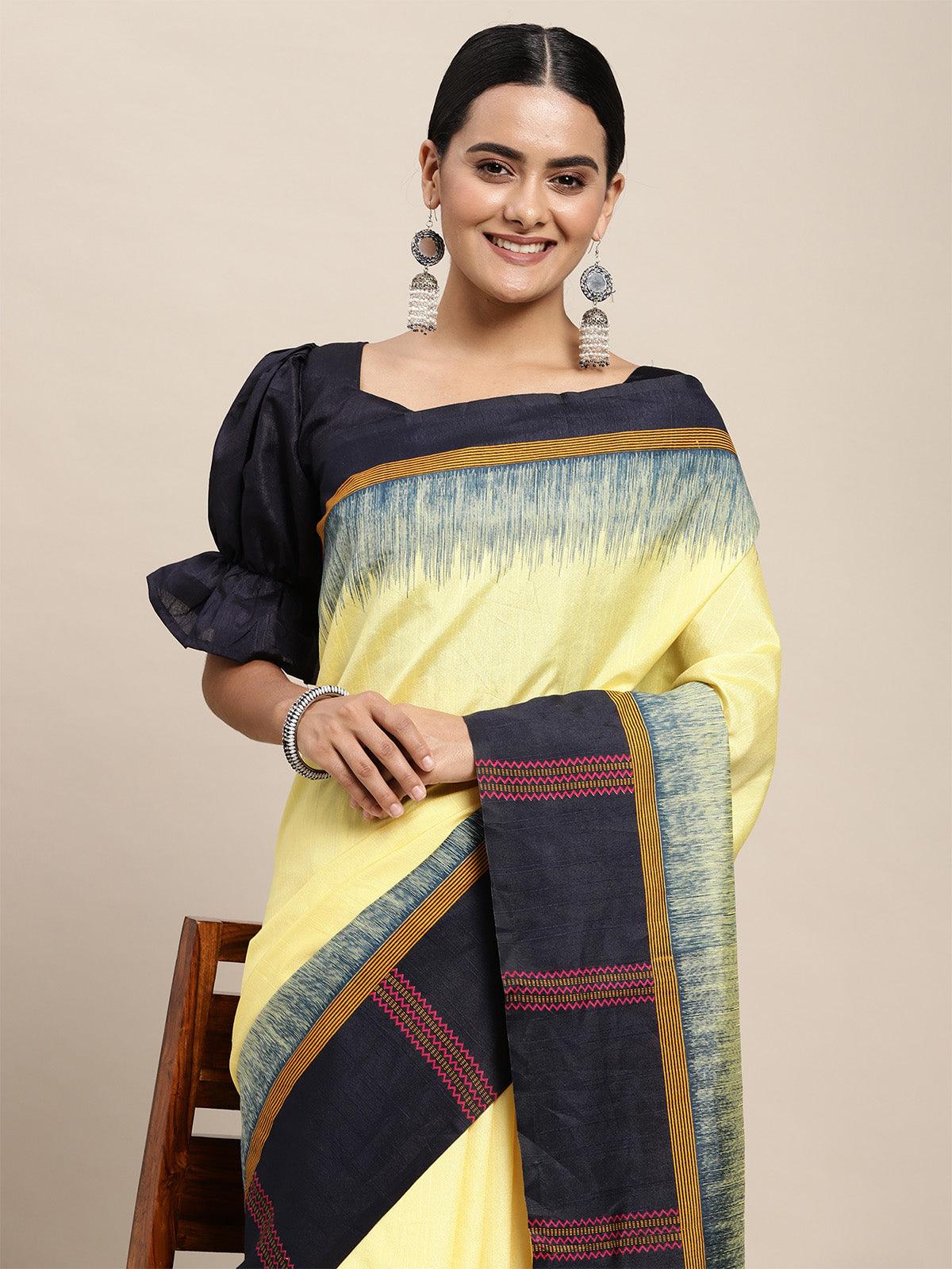 Women's Bhagalpuri Silk Yellow Printed Saree With Blouse Piece - Odette