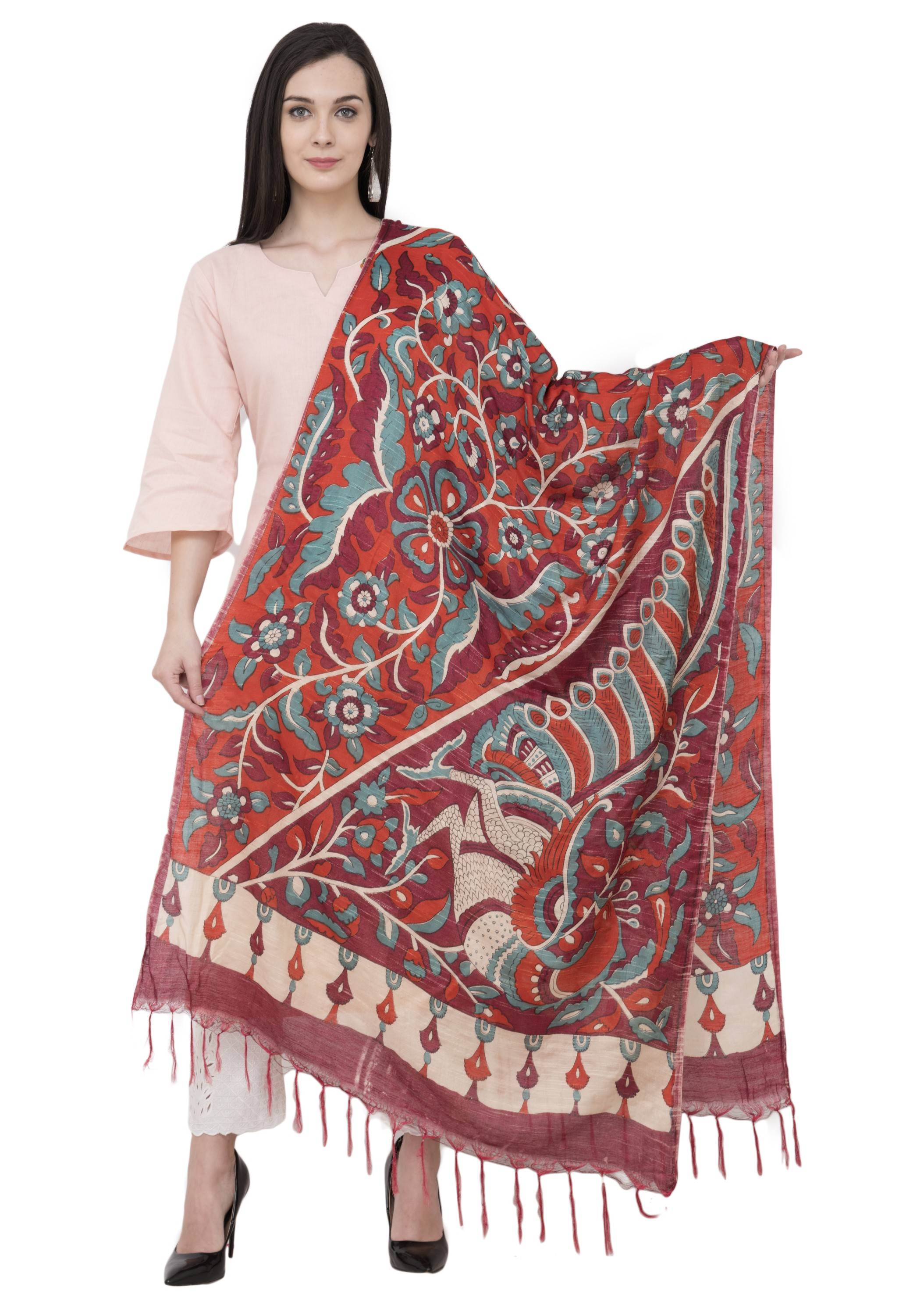A R Silk Modal Kalamkari Print Fancy Dupatta Color Mehroon Dupatta or Chunni