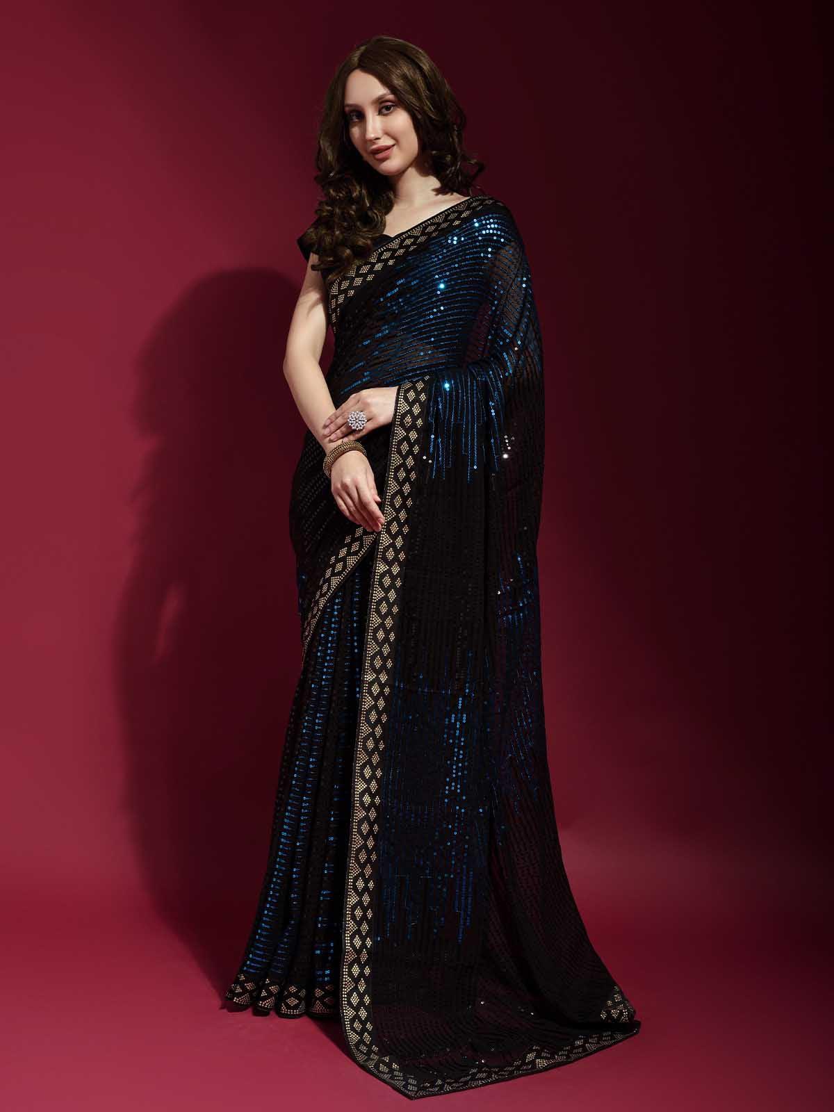 Indian Women Modern Saree Blouse Set Traditional Beautiful Ethnic Black  color | eBay