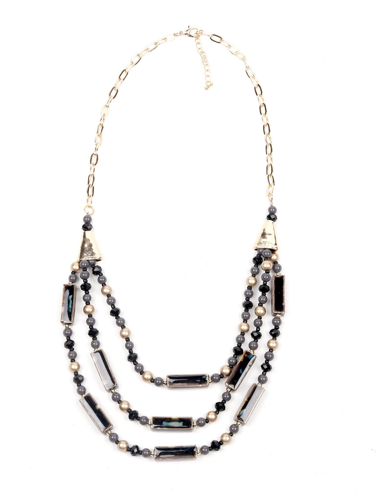 Women's Black And Gold Beaded Necklace - Odette