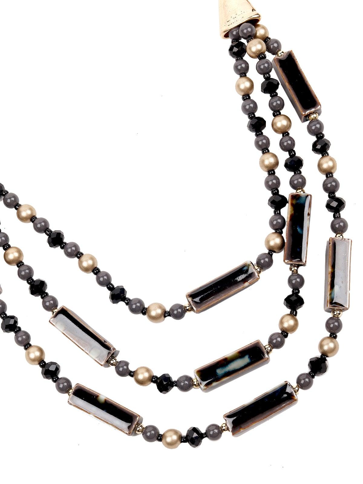 Women's Black And Gold Beaded Necklace - Odette