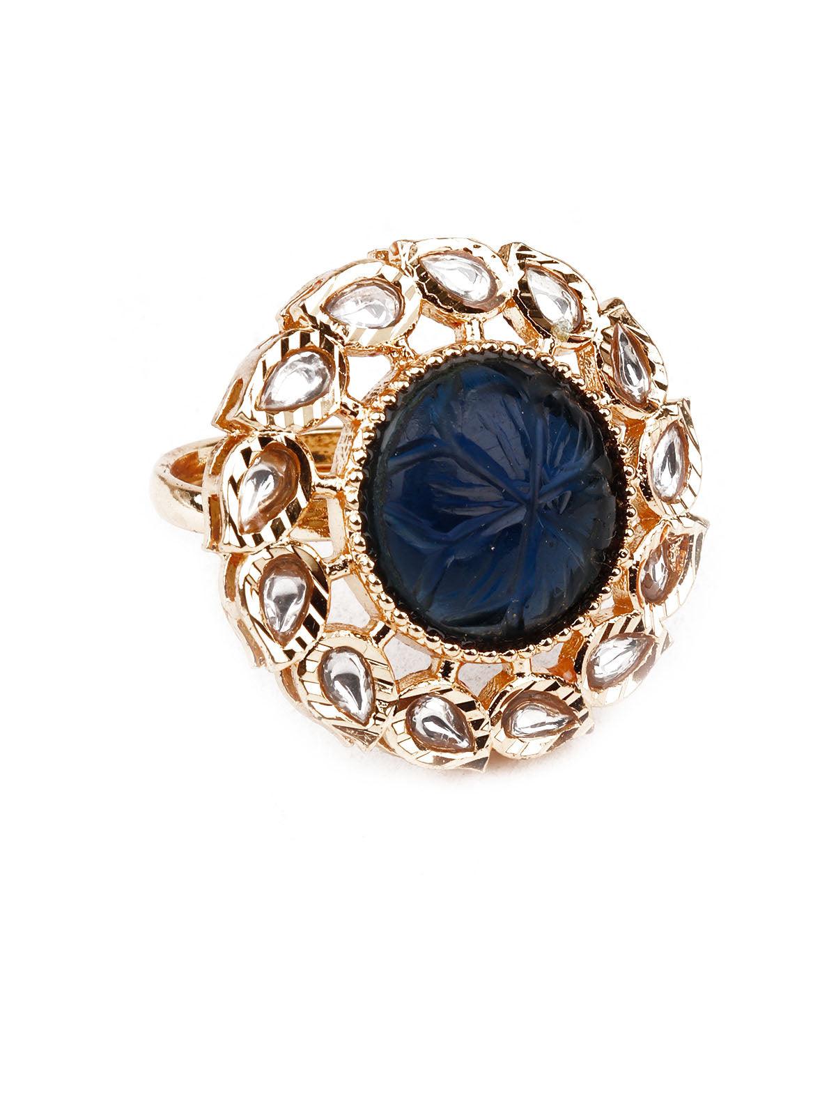 Women's Black And Gold Stylish Ring - Odette