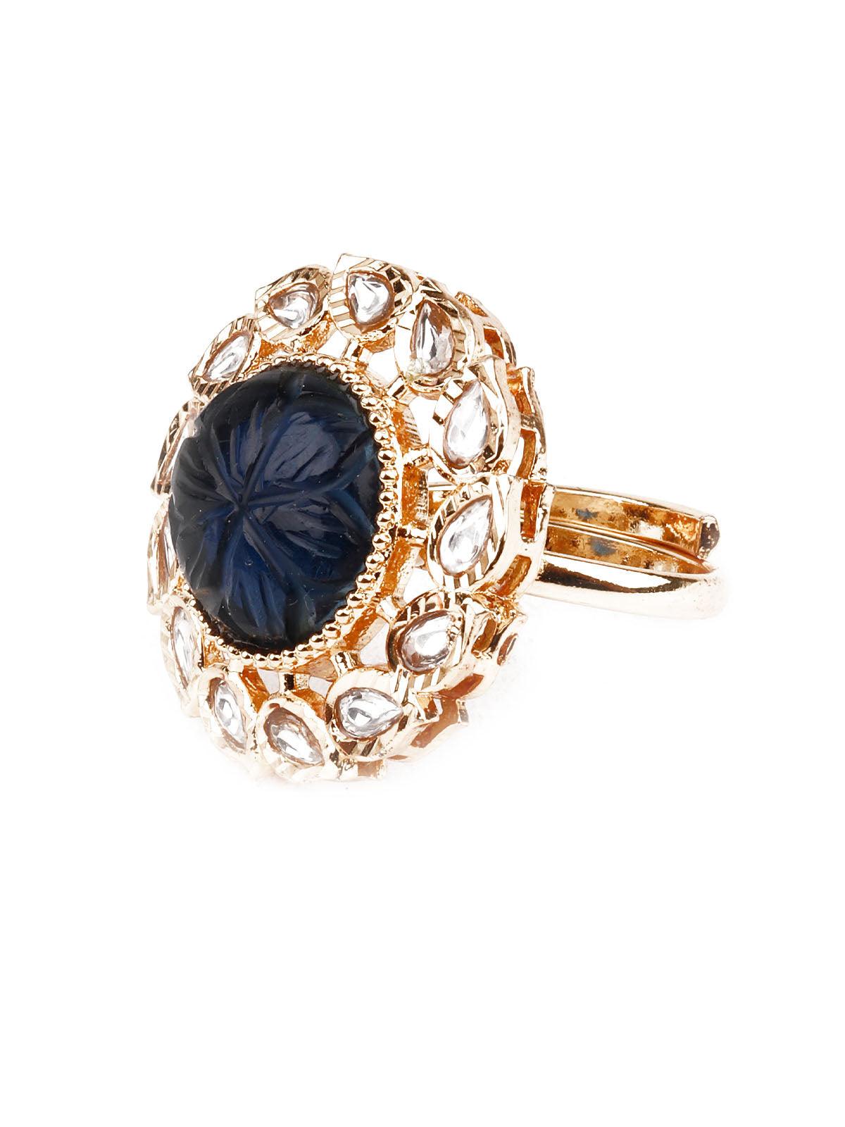 Women's Black And Gold Stylish Ring - Odette