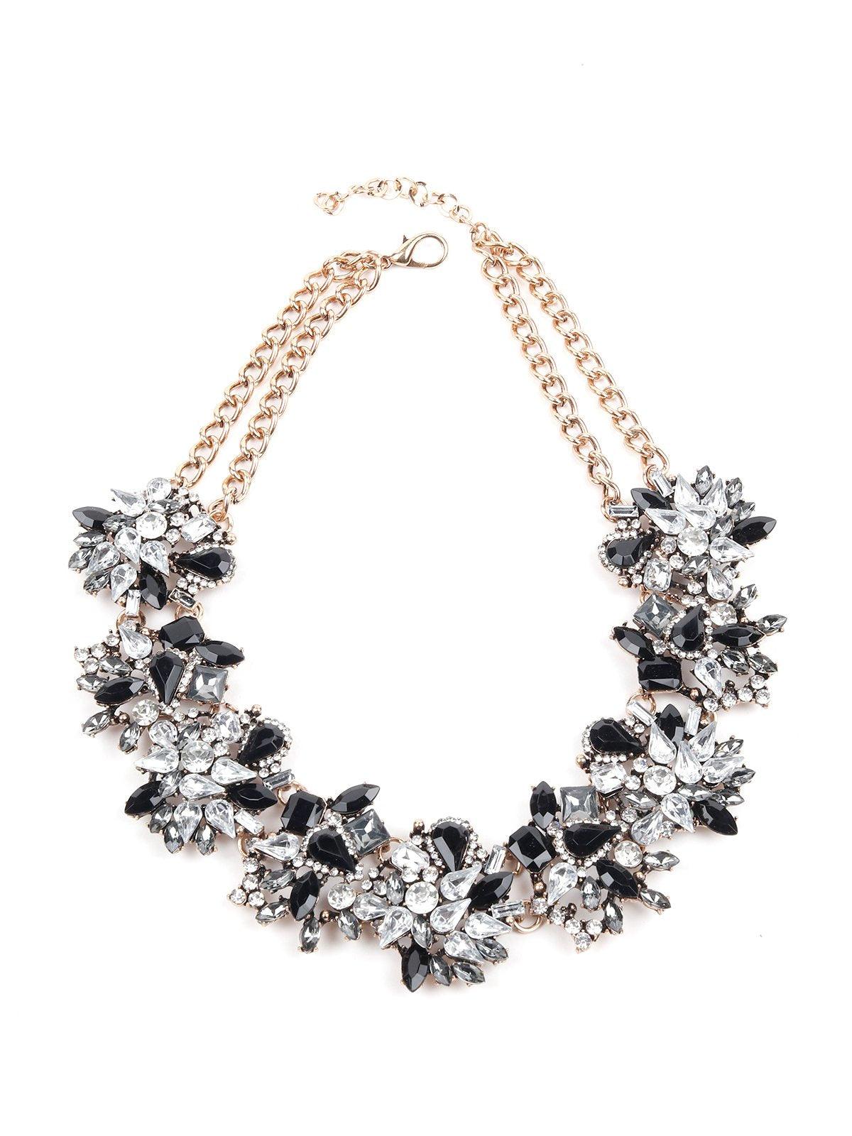 Women's Black And Silver Chunky Crystal-Embellished Necklace - Odette