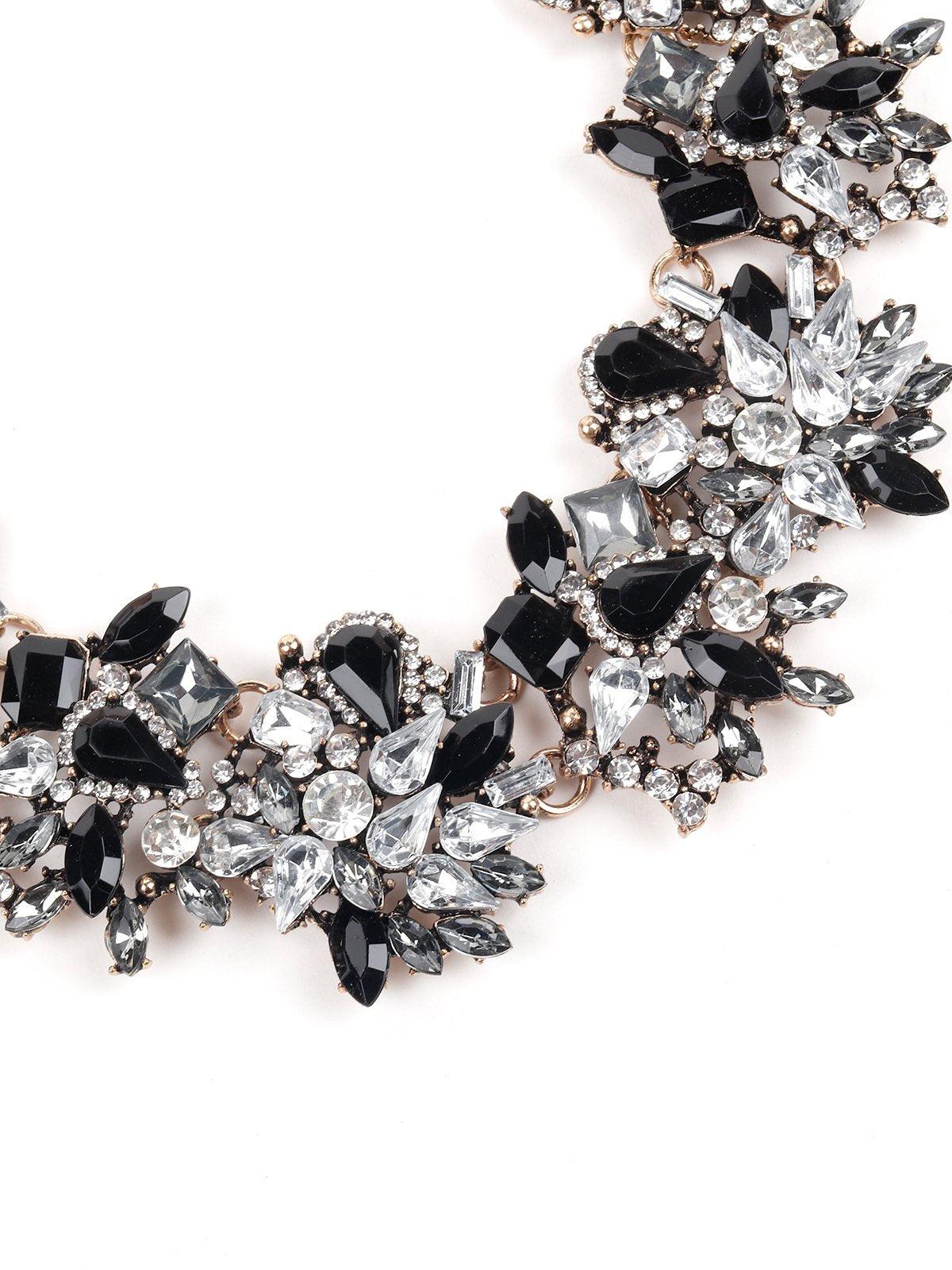 Women's Black And Silver Chunky Crystal-Embellished Necklace - Odette