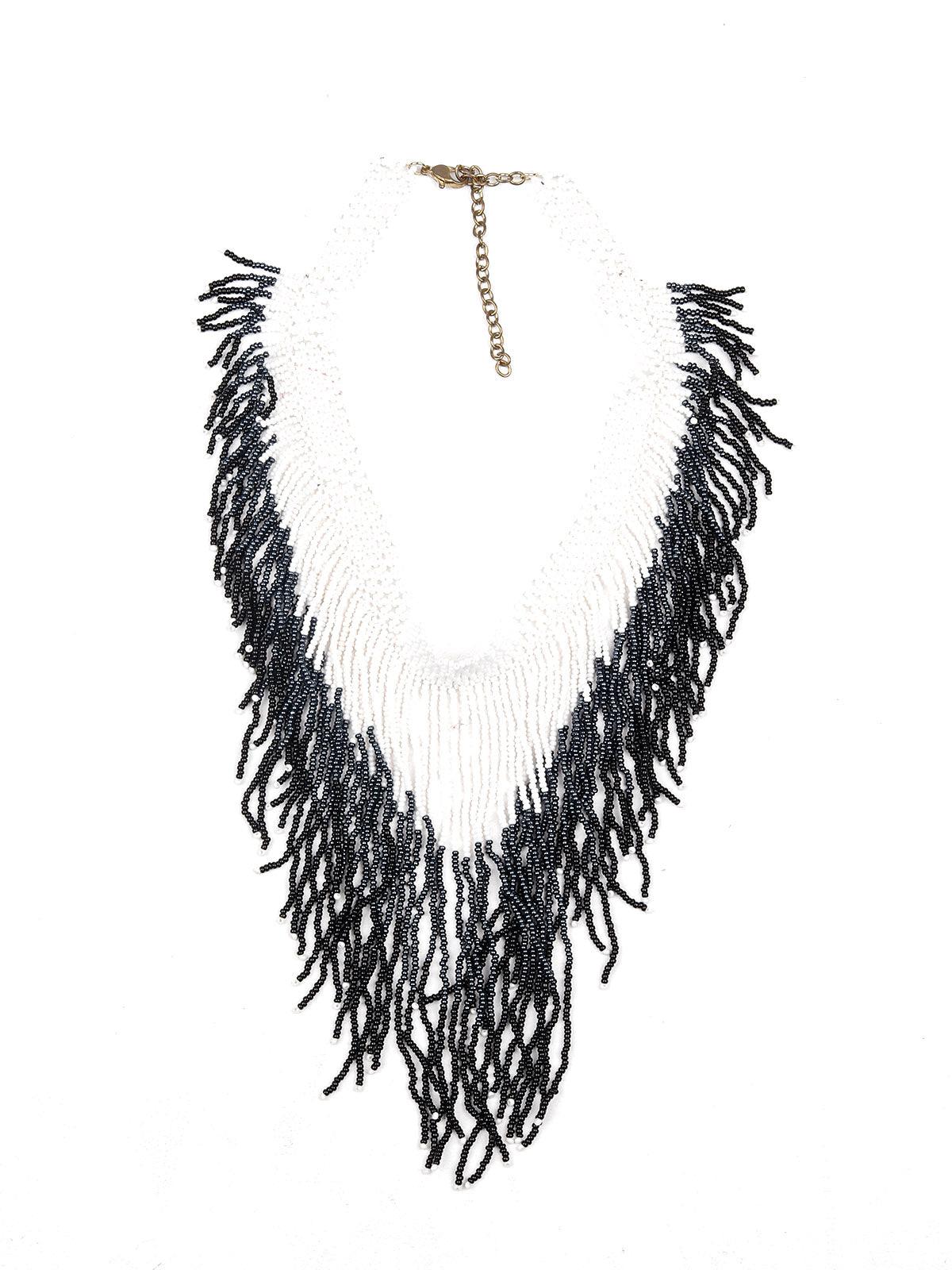 Women's Black And White Beaded Whimsical Gorgeous Necklace - Odette