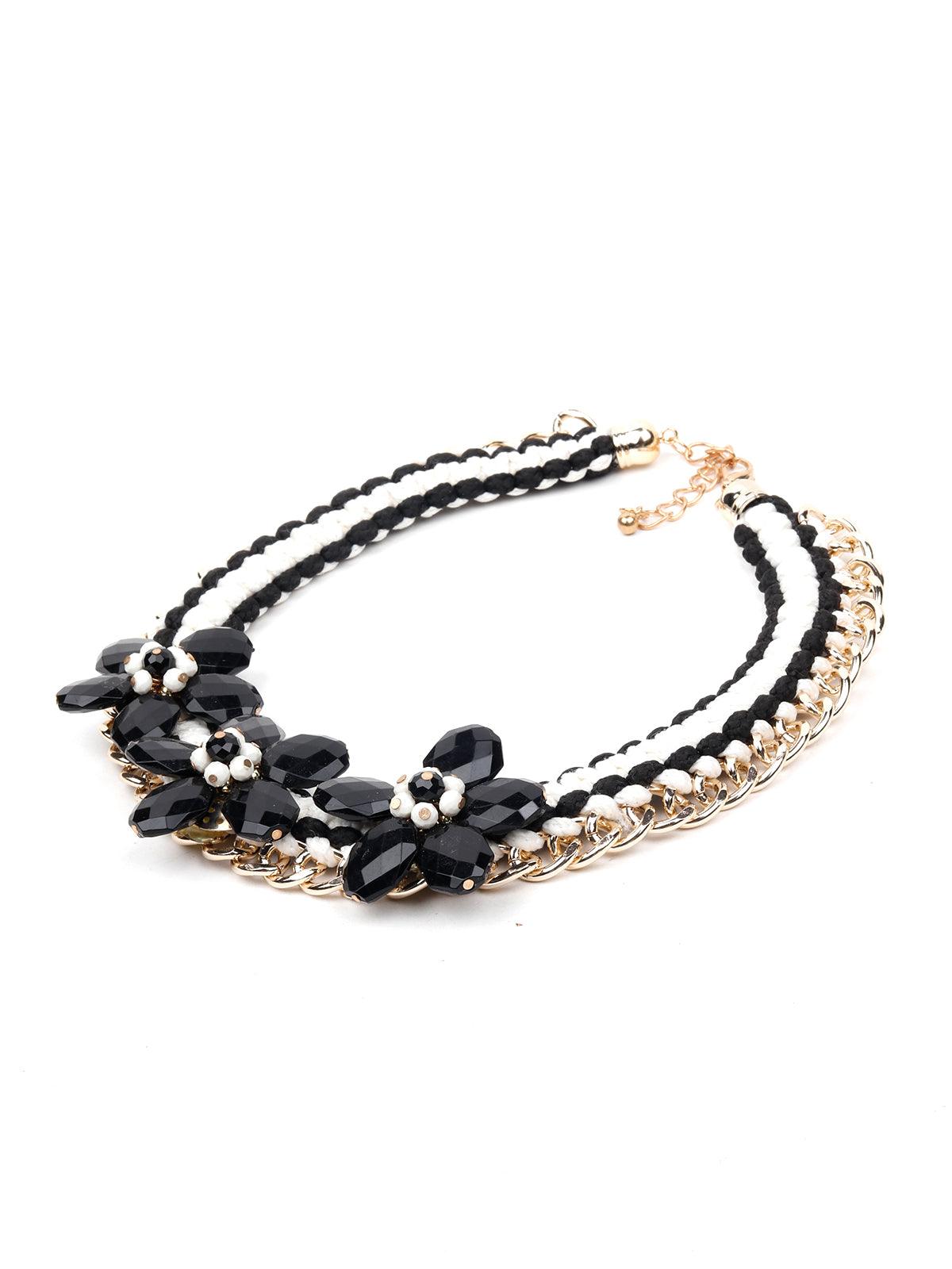 Women's Black And White Floral Choker Necklace - Odette