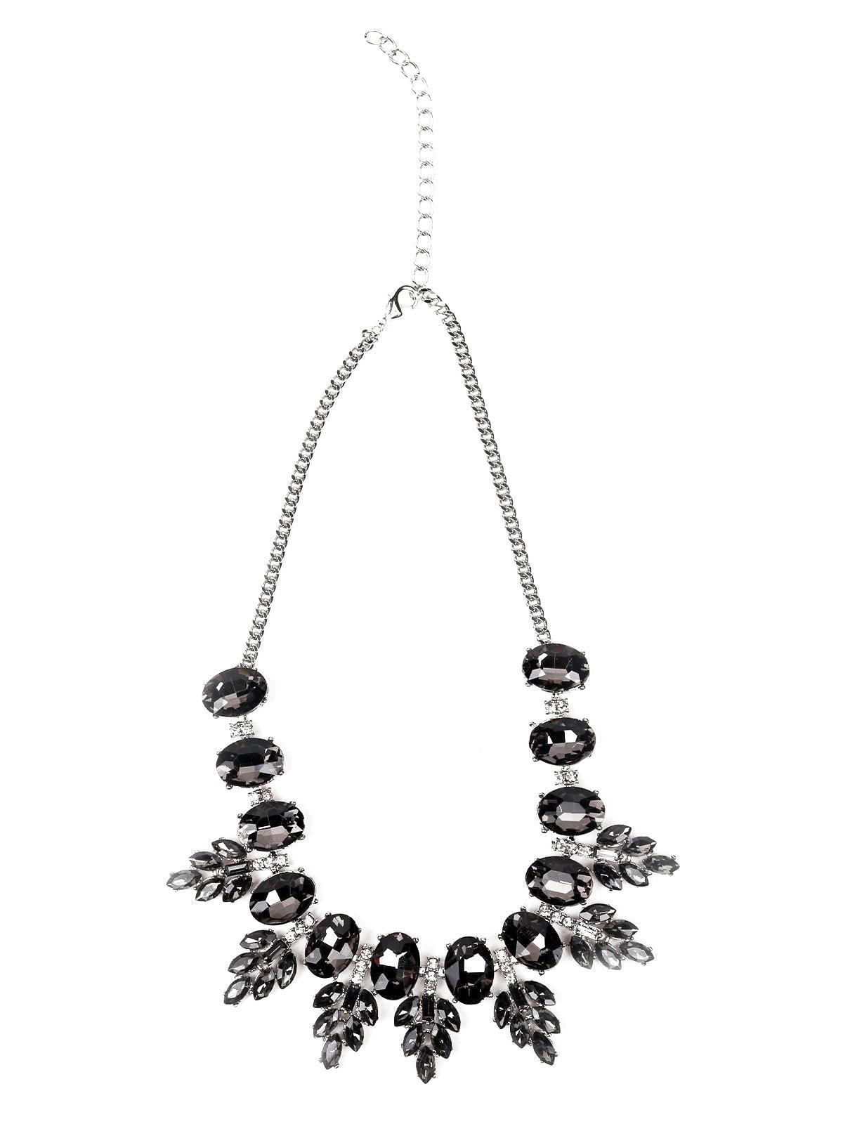 Women's Black Beaded Crystal Statement Necklace - Odette