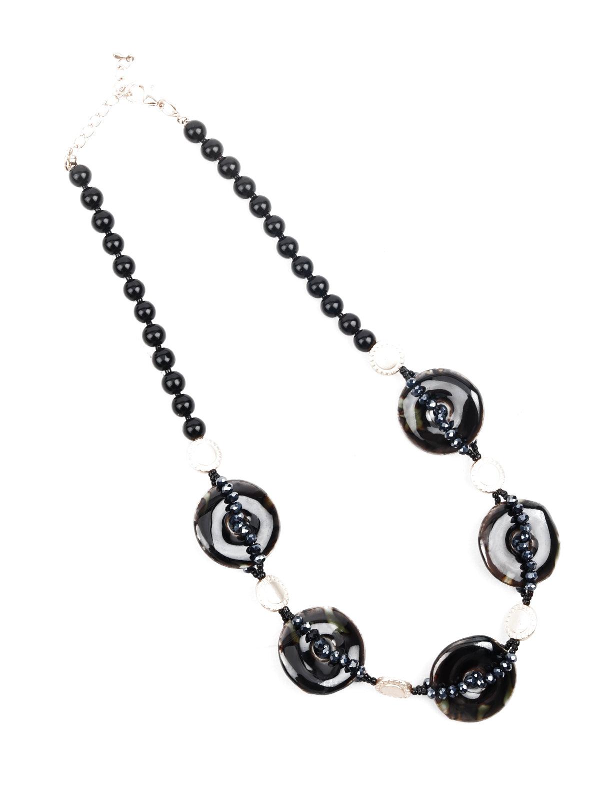 Women's Black Beaded Long Necklace - Odette