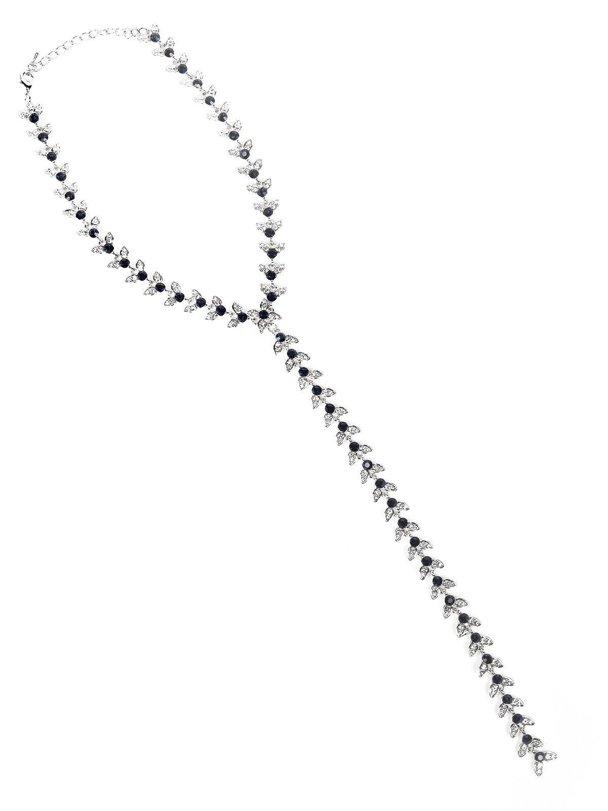 Women's Black Beads With Crystal Embellishments Lariat Necklace - Odette