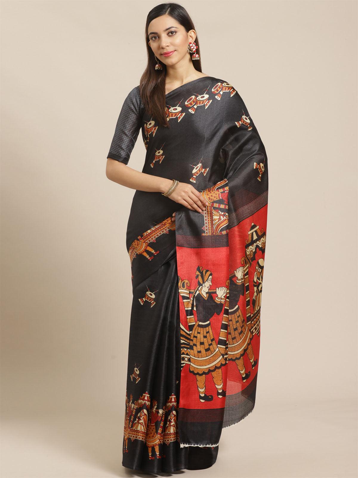 Women's Black Casual Bhagalpuri Printed Saree With Unstitched Blouse - Odette