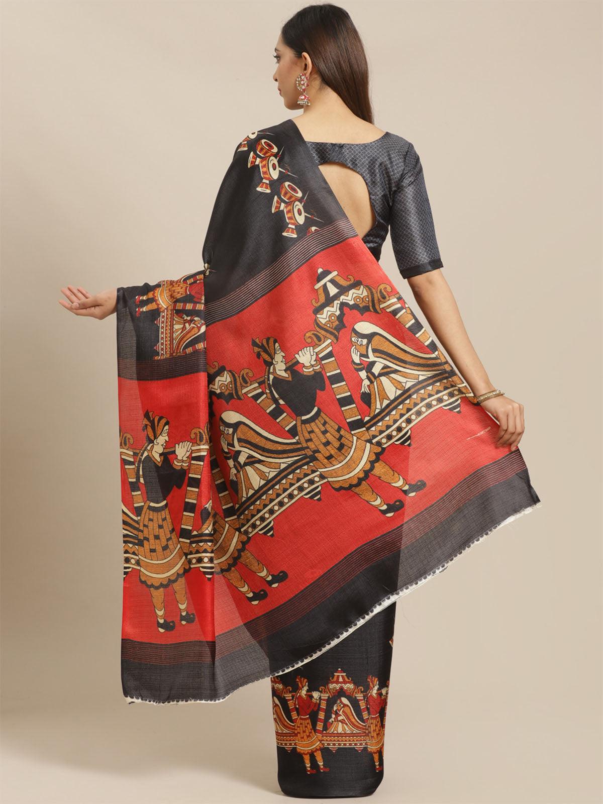 Women's Black Casual Bhagalpuri Printed Saree With Unstitched Blouse - Odette