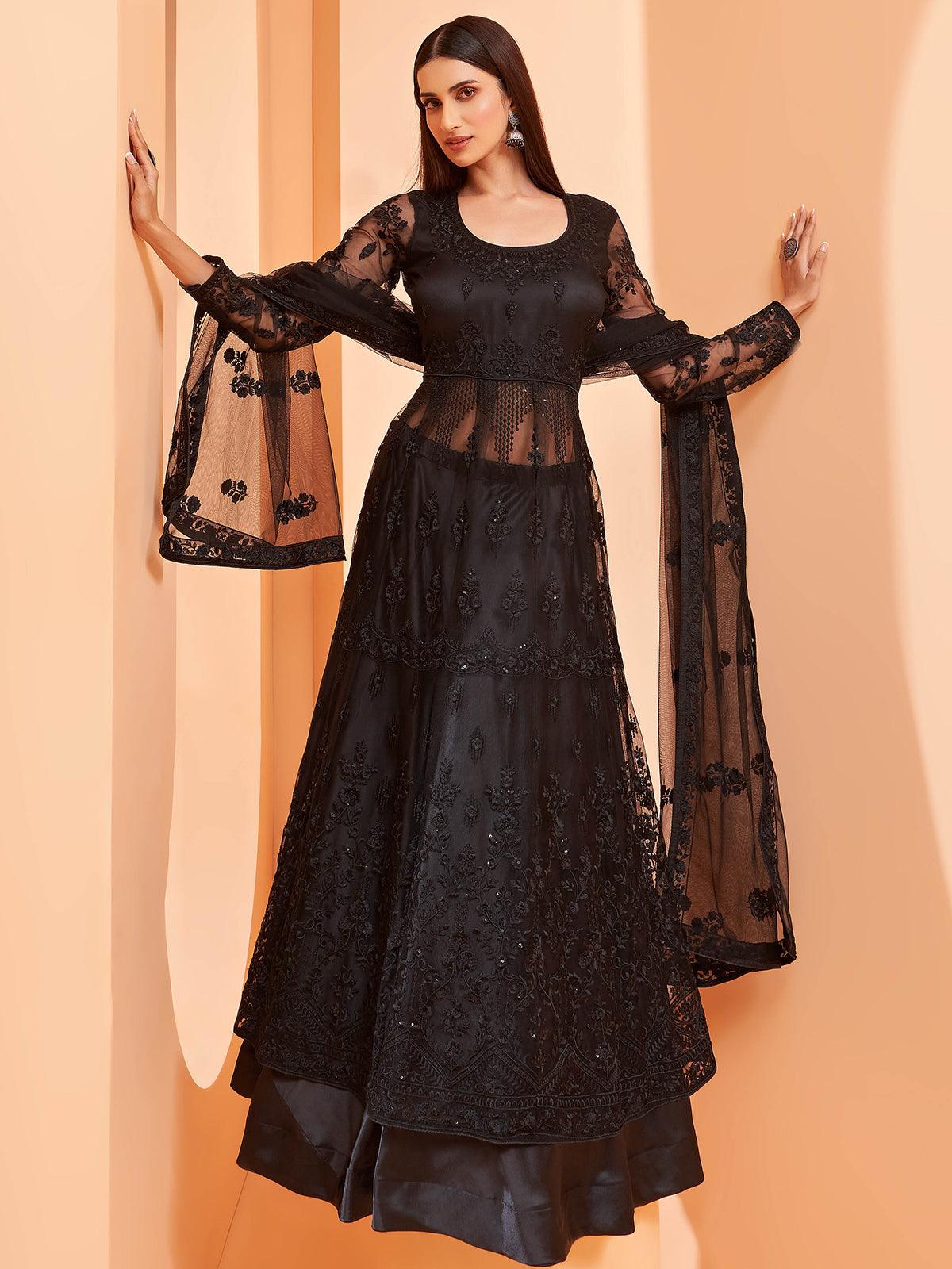 Black Gown Dress Black Net Frock Suit Design Women's Black Color