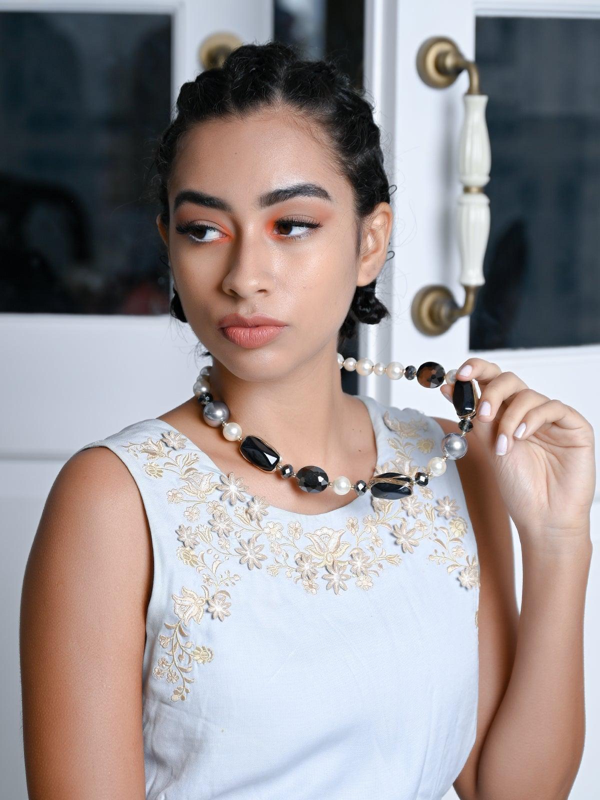 Women's Black Coloured Boho Textured Necklace - Odette