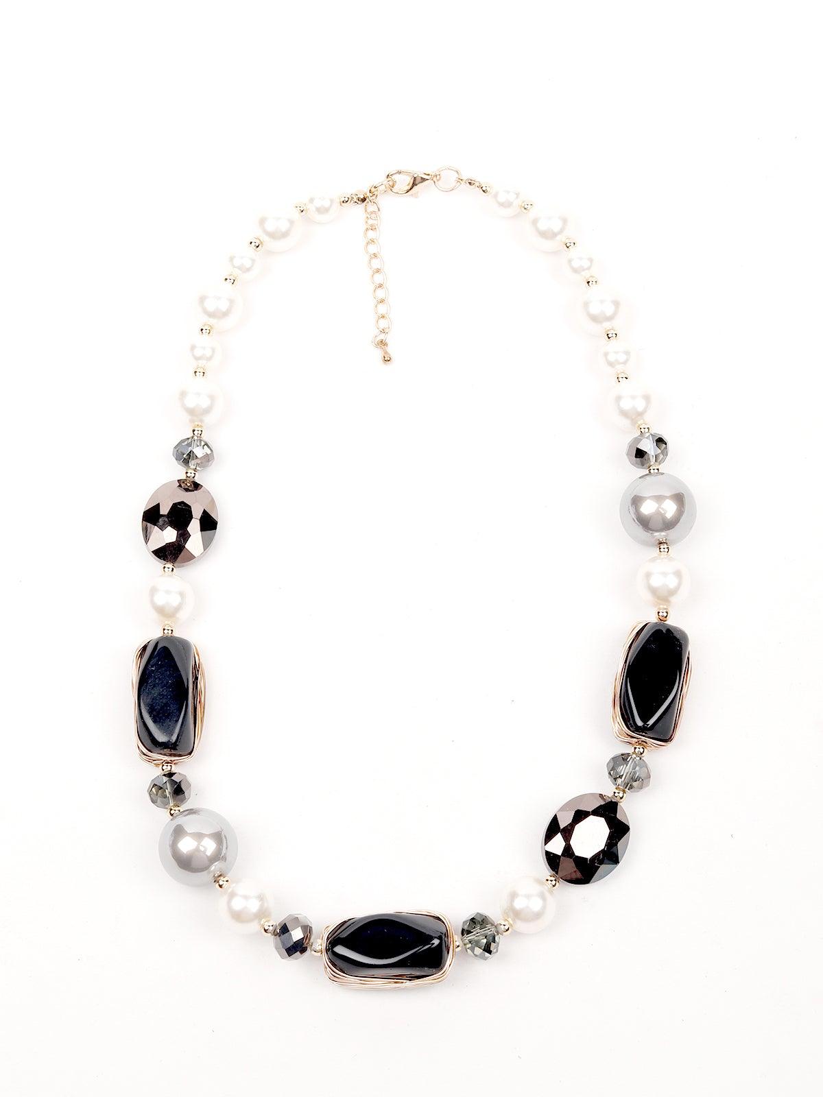 Women's Black Coloured Boho Textured Necklace - Odette