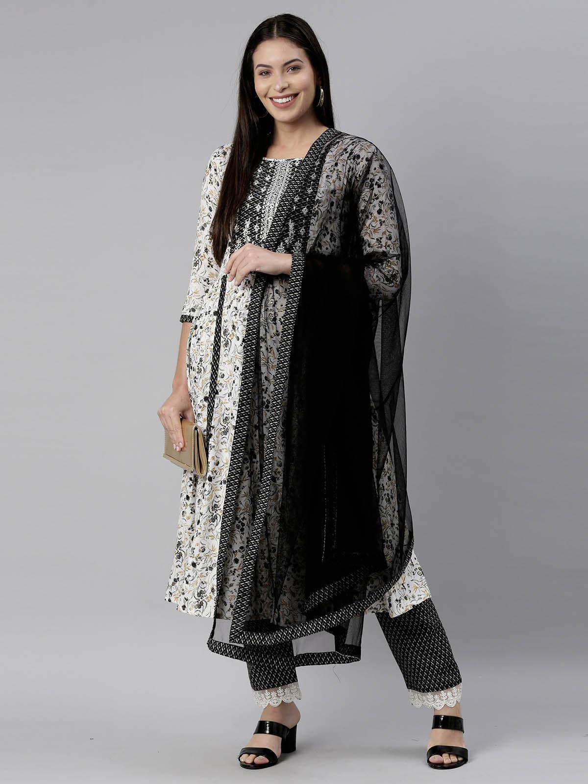 Women's Black Exclusive Embroidered Ready To Wear Kurta Set - Odette